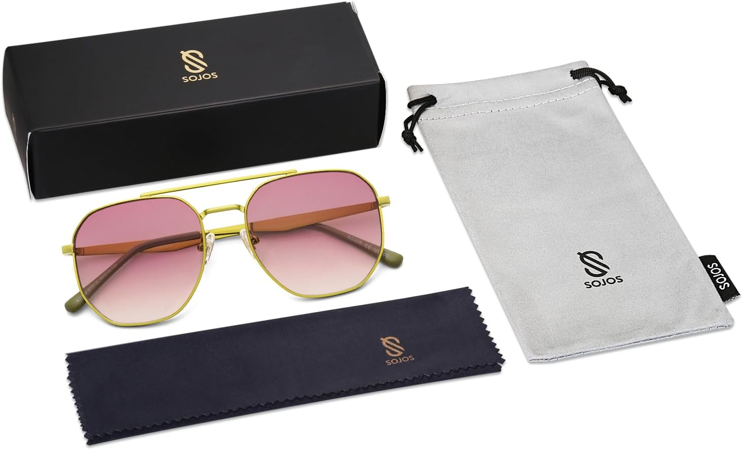 SOJOS Classic Square Aviator Sunglasses for Women Men Retro Hexagon UV400 Protection Shades SJ1222 image number 6