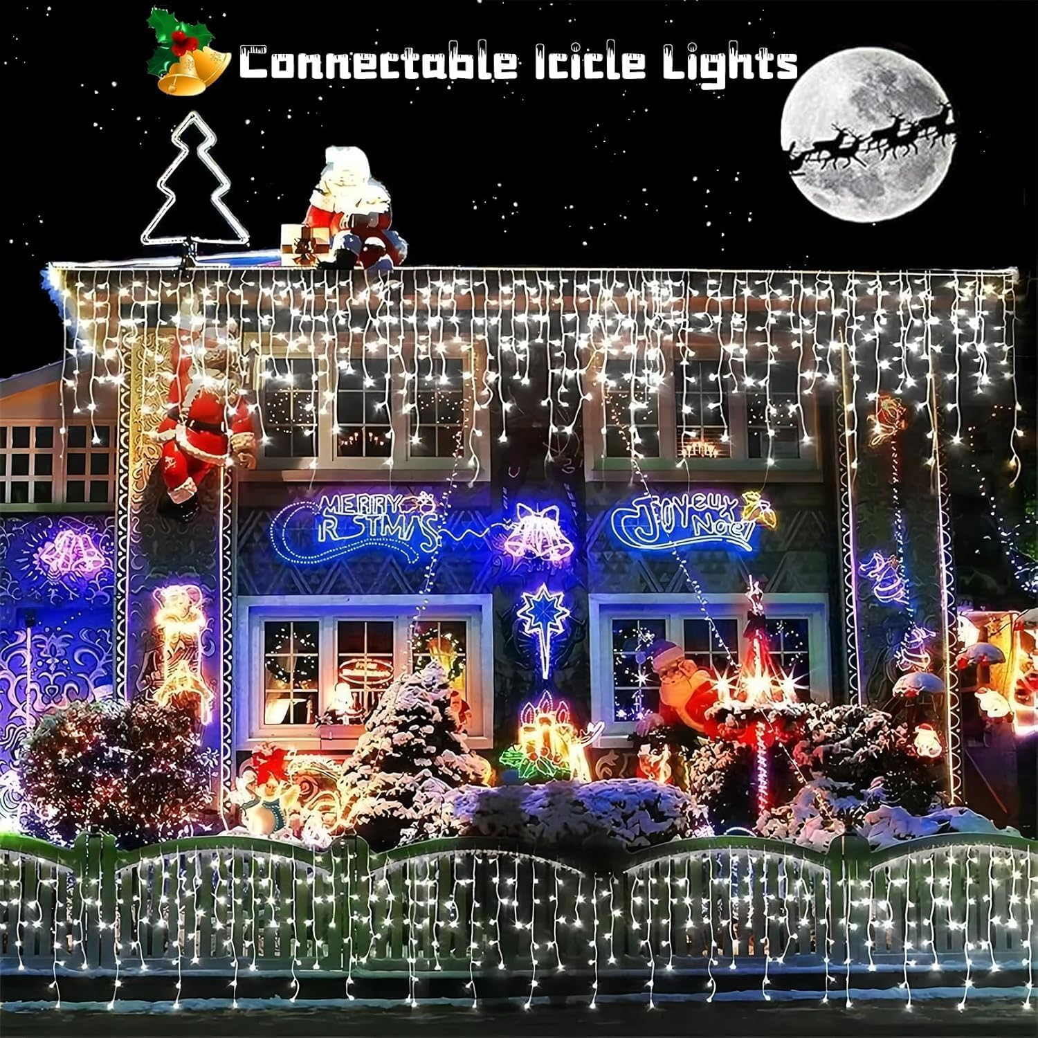 Christmas Lights Outdoor, Icicle Lights 32.8 Ft 400 LED Fairy Lights with Remote 8 Modes Icecycle String Lights Cascade for Wedding Indoor outside Party Holiday House Xmas Decorations(White) image number 4