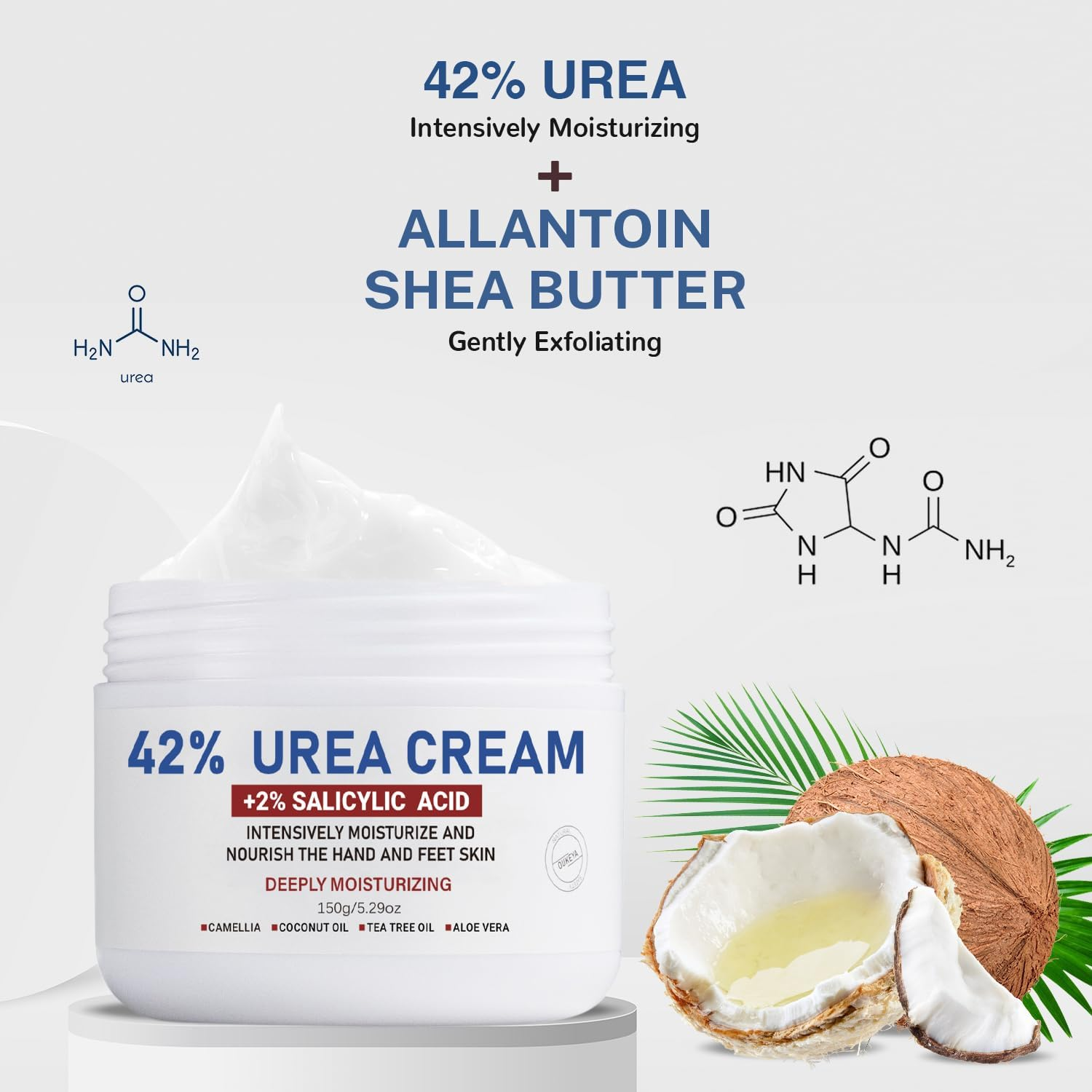 OUKEYA Urea Cream 42% plus Salicylic Acid 2% Net 5.29 Oz for Dry Cracked Feet,Heels,Knees,Elbows,Hands Repair Treatment Moisturizes and Removes Corns,Calluses,Dead Skin,And Softens Toenails image number 1
