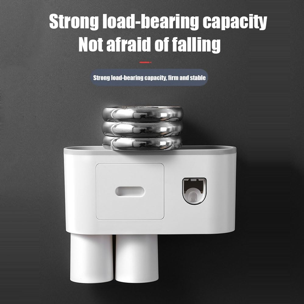 Bathroom Wall Mounted Double Cup Toothbrush Holder, Punch-Free. Automatic Toothpaste Squeezer. Large Capacity Tray, Cosmetic Drawer. image number 5