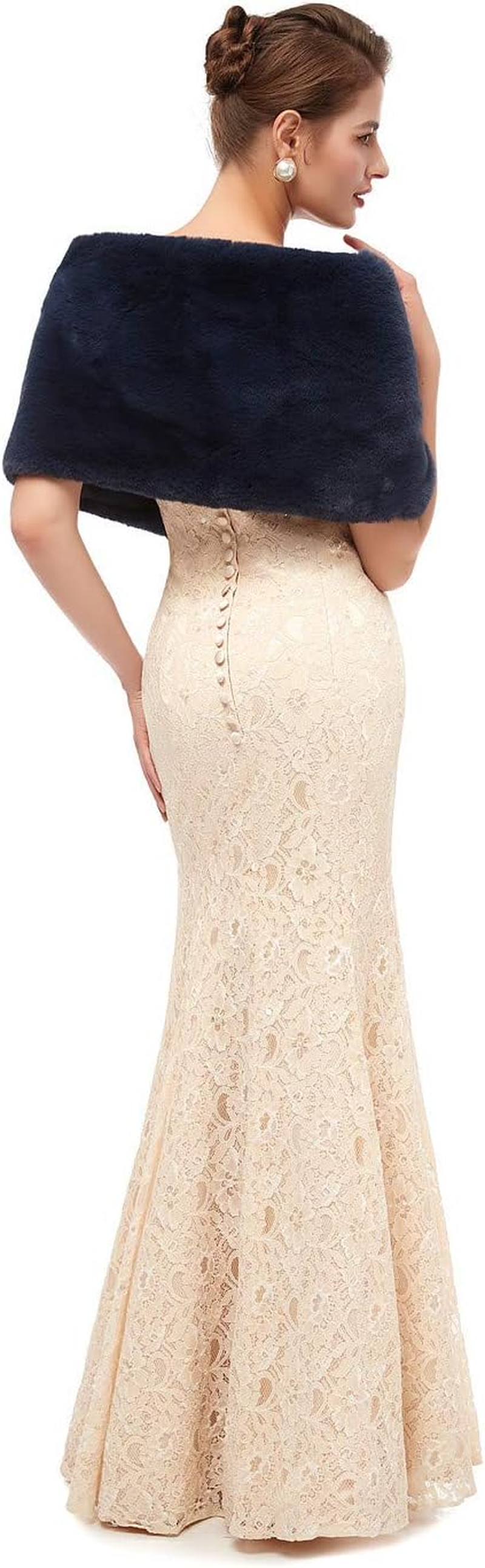 Faux Fur Shawl Wraps for Women Winter Scarf for Wedding Stole Shrug Fur Cape 1920S for Bride and Bridesmaids Wedding Evening Dresses（Blue), Blue, Medium image number 2