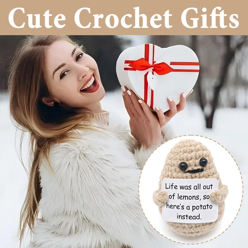 Mini Funny Positive Potato Crochet Doll - 3 Inch Cute Knitted Emotional Support Gift,Crochet Doll for Cheer Up, Birthday, Best Friend, Women & Mom (Potato) - Potato image number 4