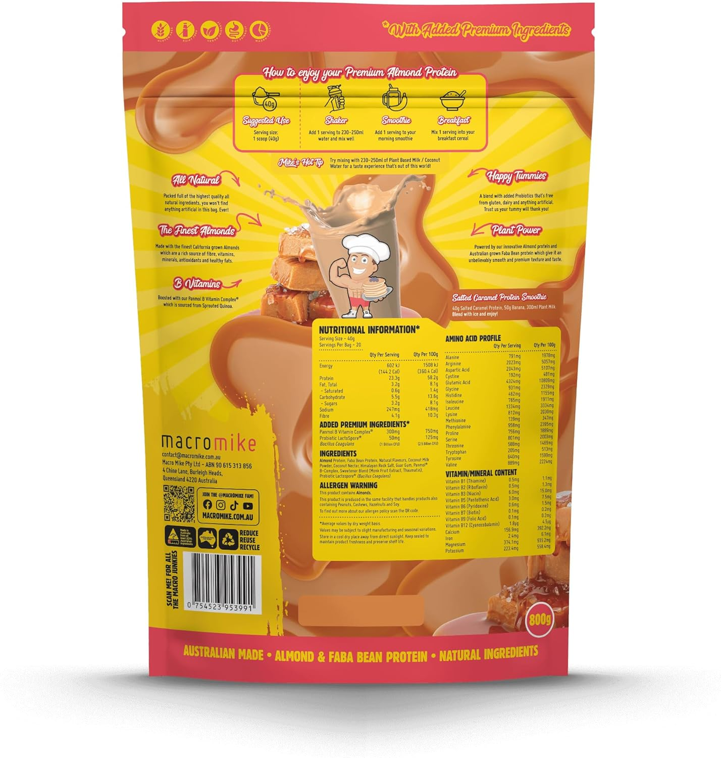 Macro Mike Salted Caramel Premium Almond Protein 800 G image number 1