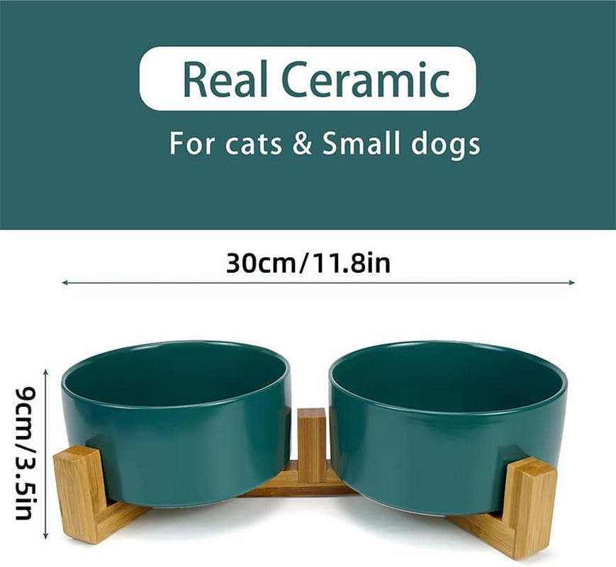 Jade Deals Ceramic Pet Bowl Double Cat Food Bowl Dog Water Bowl Feeding Drinking Bowl Set, 3.5&times;5.9In with 11.8In Bamboo Stand, Elevated Feeding/Drinking for Cats & Small Dogs image number 5