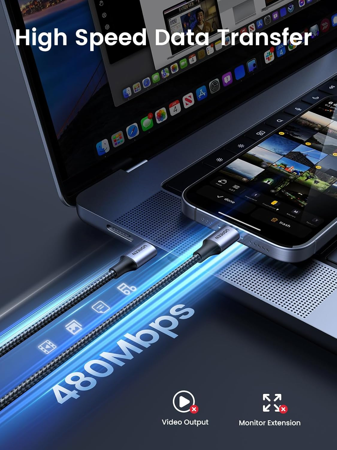 UGREEN 60W 2 Pack USB C to USB C Charger Cable, Type C PD Fast Charging Braided Cord, Compatible with Iphone 17 Pro Max/16, Galaxy S25 S24, Macbook Pro, Ipad 2024, Pixel9, Chromebook, Switch, 1M