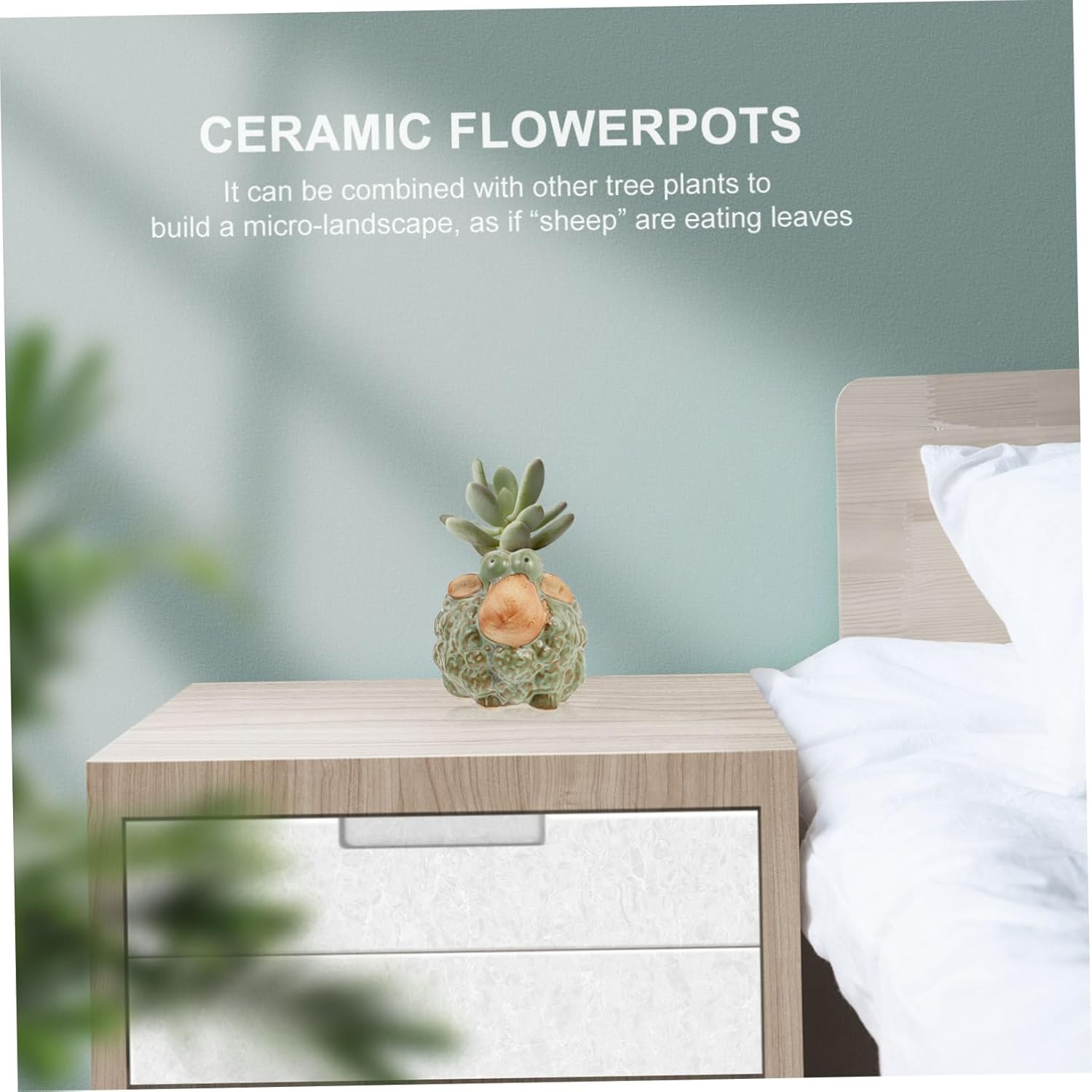 Parliky 2Pcs Retro Sheep Shape Ceramic Flower Pots Green Plant Pots for Artificial Plants Sheep Gardening