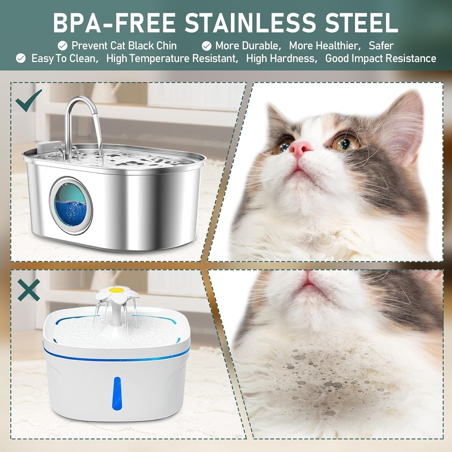 Luczeng Cat Water Fountain - 3.2L/108OZ Automatic Pet Drinking Fountain, Stainless Steel Cat and Dog Fountain with Water Level Window image number 5