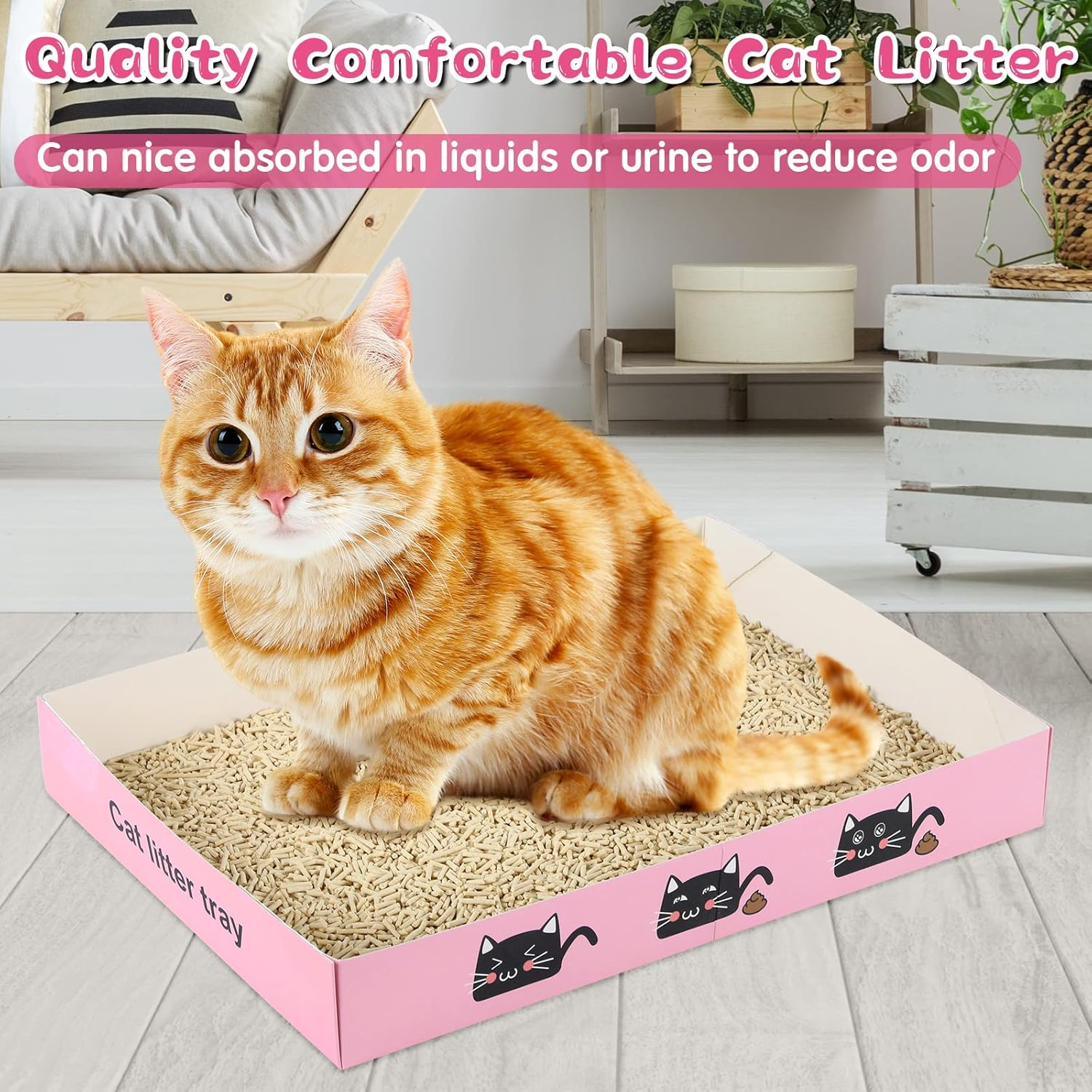 30 Pack Disposable Cat Litter Box Foldable Paper Kitty Tray 13.8X10X2 in Small Lightweight Cardboard Box Water Proof for Indoor Low Entry Easy Disposal Non Clumping Nice Absorption Portable (Pink) image number 1