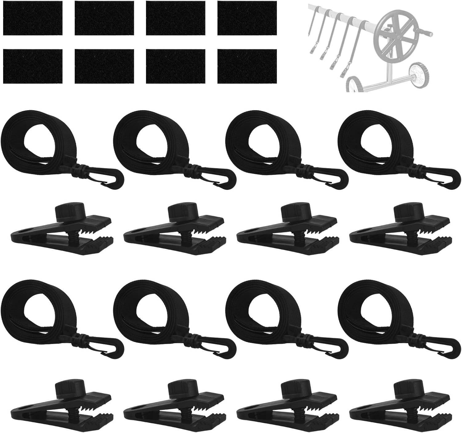 24Pcs Pool Solar Cover Reel Attachment Kit, Inground Swimming Pool Solar Blanket Straps Includes 8 Hooked Straps Clips & 8 Touch Fasteners image number 1