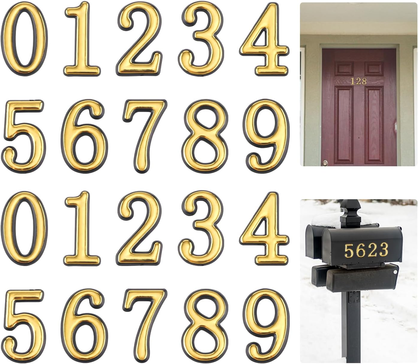 20Pcs 2 Inch Mailbox Numbers for Outside, 0-9 Gold Mailbox Numbers Self Adhesive Door Address Numbers Stickers for Mailbox Apartment House Room Office Trash Bins image number 3