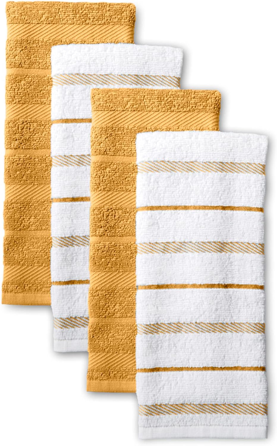 Kitchenaid Albany Kitchen Towel 4-Pack Set, Orange Sorbet Yellow/White, 16"X26" - Blue Velvet image number 5