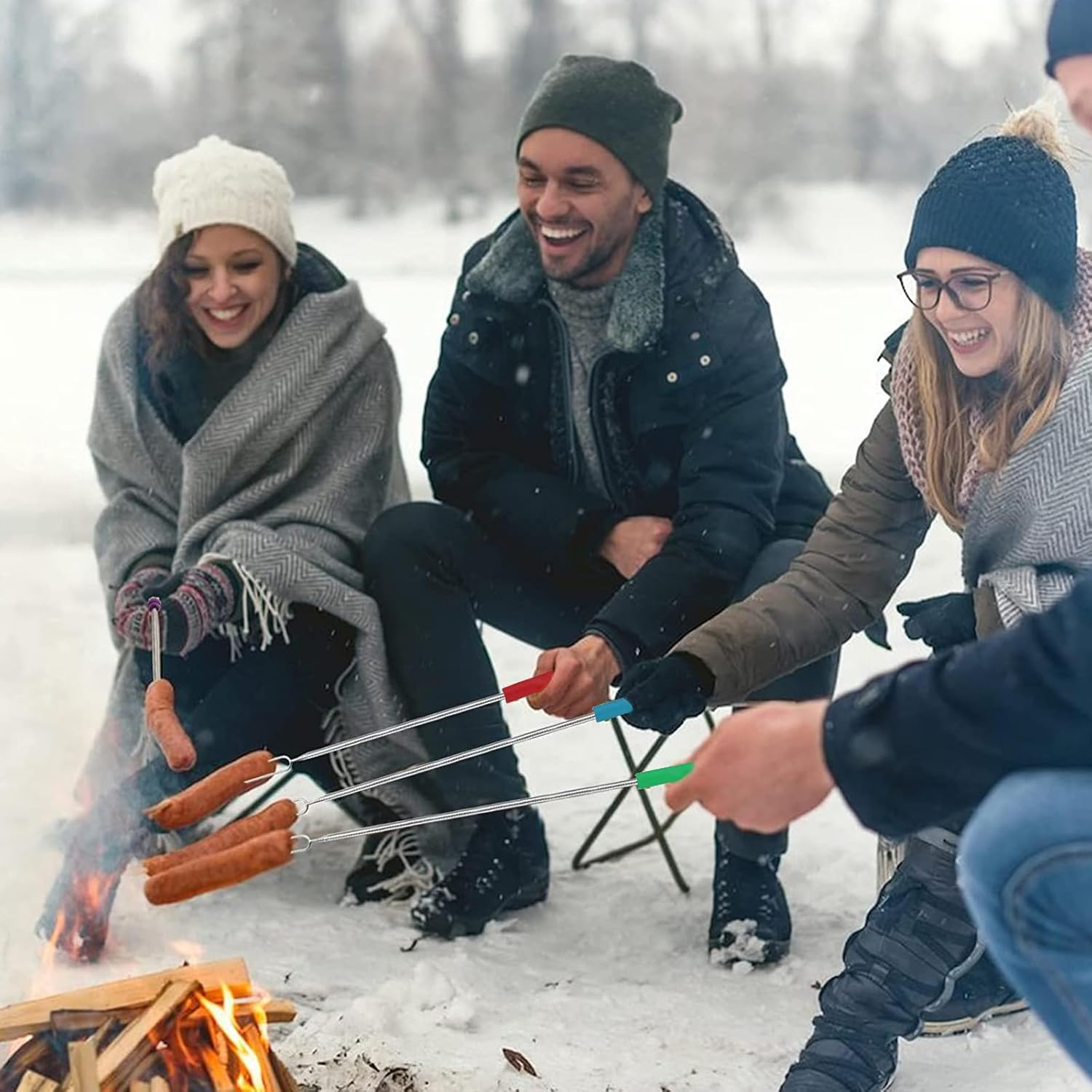 Barbecue Forks-4 Pack Marshmallow Roasting Sticks Extendable Stainless Steel 27 Inch U Shape Hot Dog Fork Marshmallow Toasting Fork with Handle Grilling Skewers for Fire Pit and BBQ Campfire Party image number 5