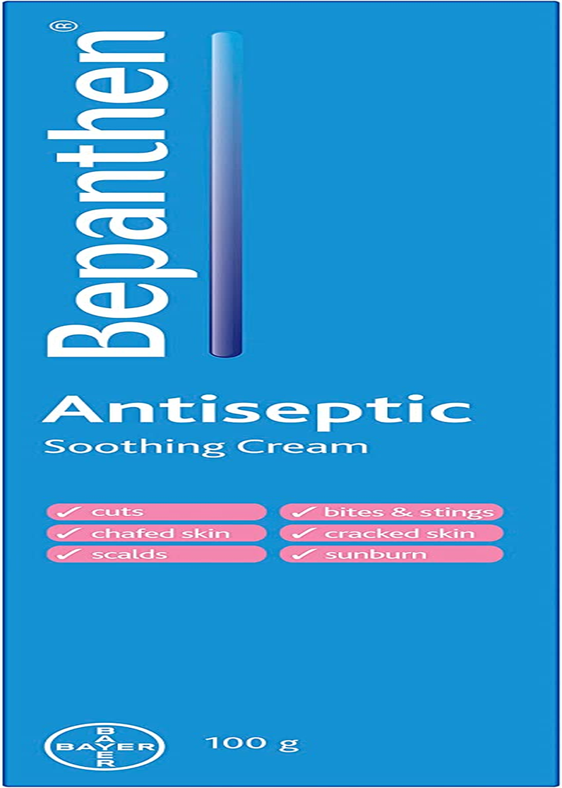 Bepanthen Antiseptic Soothing Cream for Cuts, Bites & Stings, Chafed Skin, Cracked Skin, Scalds and Sunburn, 100 G