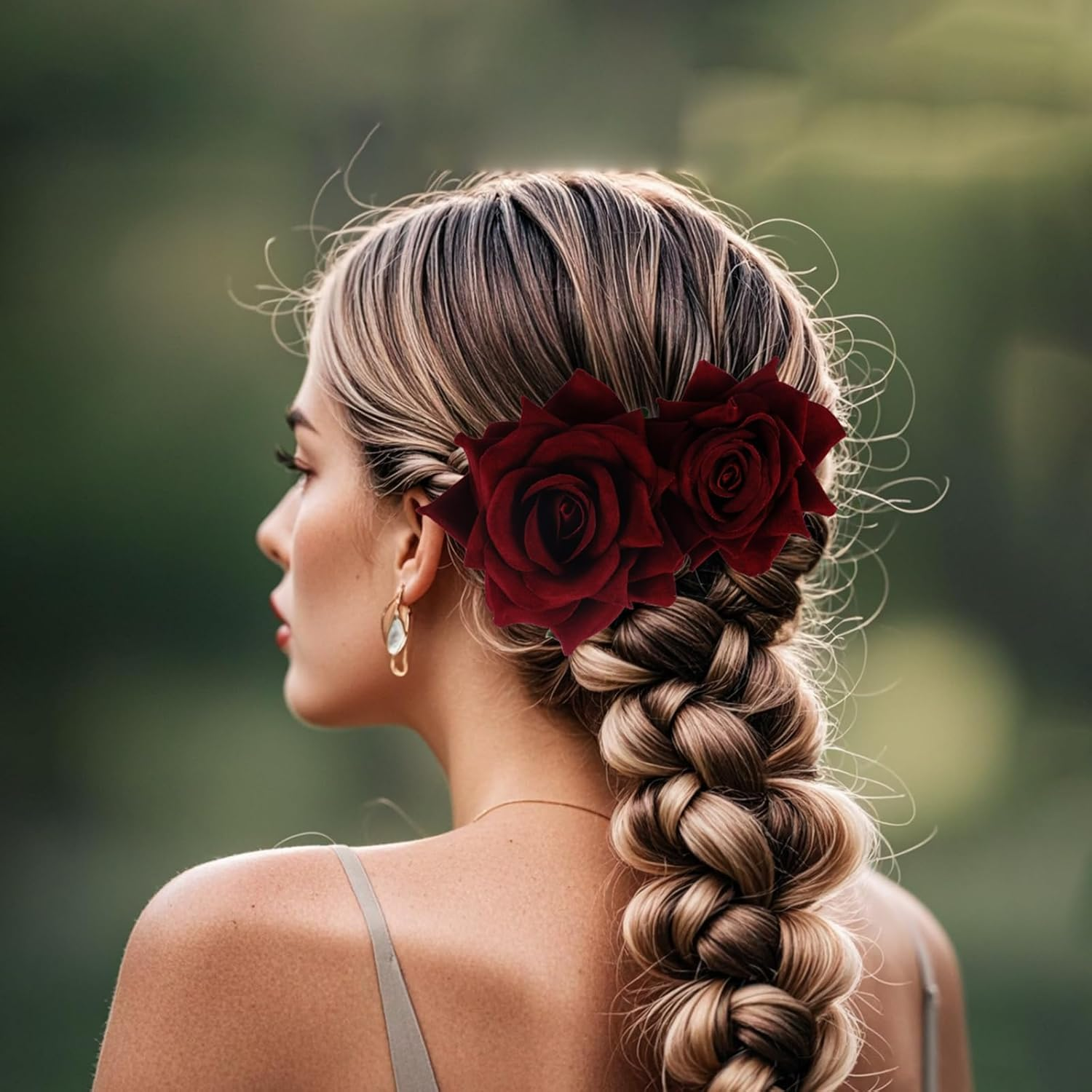 Pack of 3 Rose Hair Clips, Rose Flower Hair Clips, Red Rose Brooch Flower Clips, for Women, Girls, Party, Wedding, Valentine'S Day, Masquerade, Carnival (Dark Red)