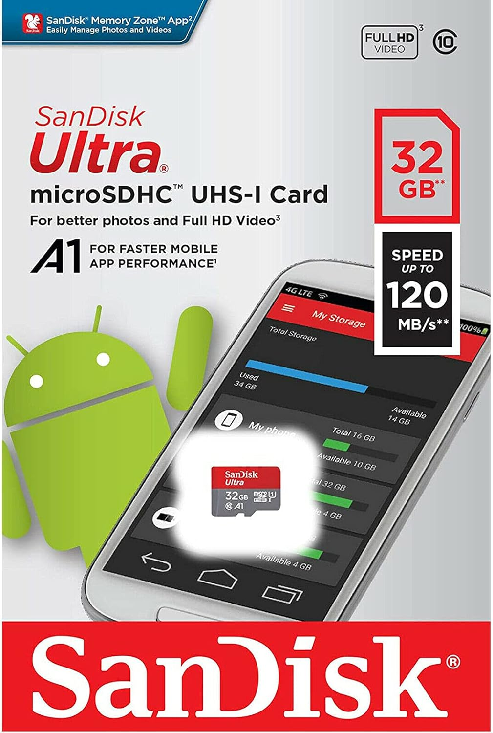 Sandisk Ultra Microsdhc 32GB Ultra UHS-I Class 10 Memory Card 120Mb/S image number 1