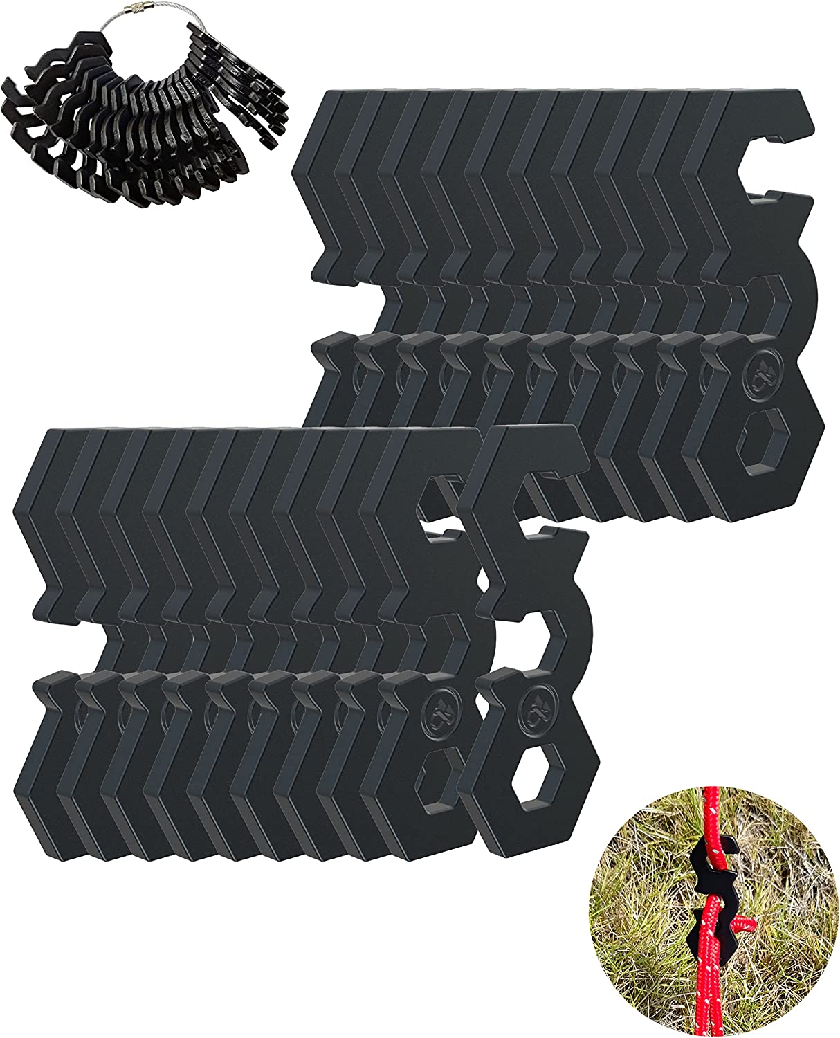 NACETURE Aluminum Alloy Rope Tensioner Camping Tent Guyline Cord Adjuster Camping of Gear for Camping, Hiking, Backpacking Ultralight Tent Stakes Guy Lines Tensioner Tent Cord (Black 20 Pack)