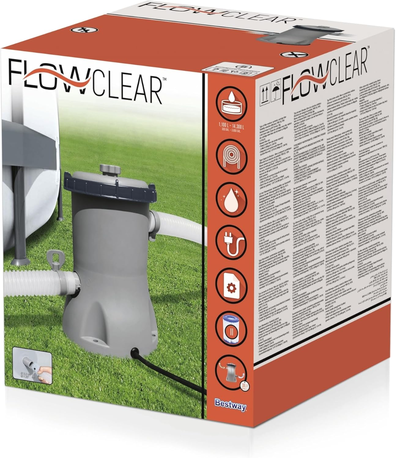 Bestway Pool Filter Pump, 2006L/H Water Cleaner Cartridge Filters Pumps above Ground Swimming Pools Flowclear for Home Garden Outdoor Indoor, with Adapters 530GPH Multicolour image number 2