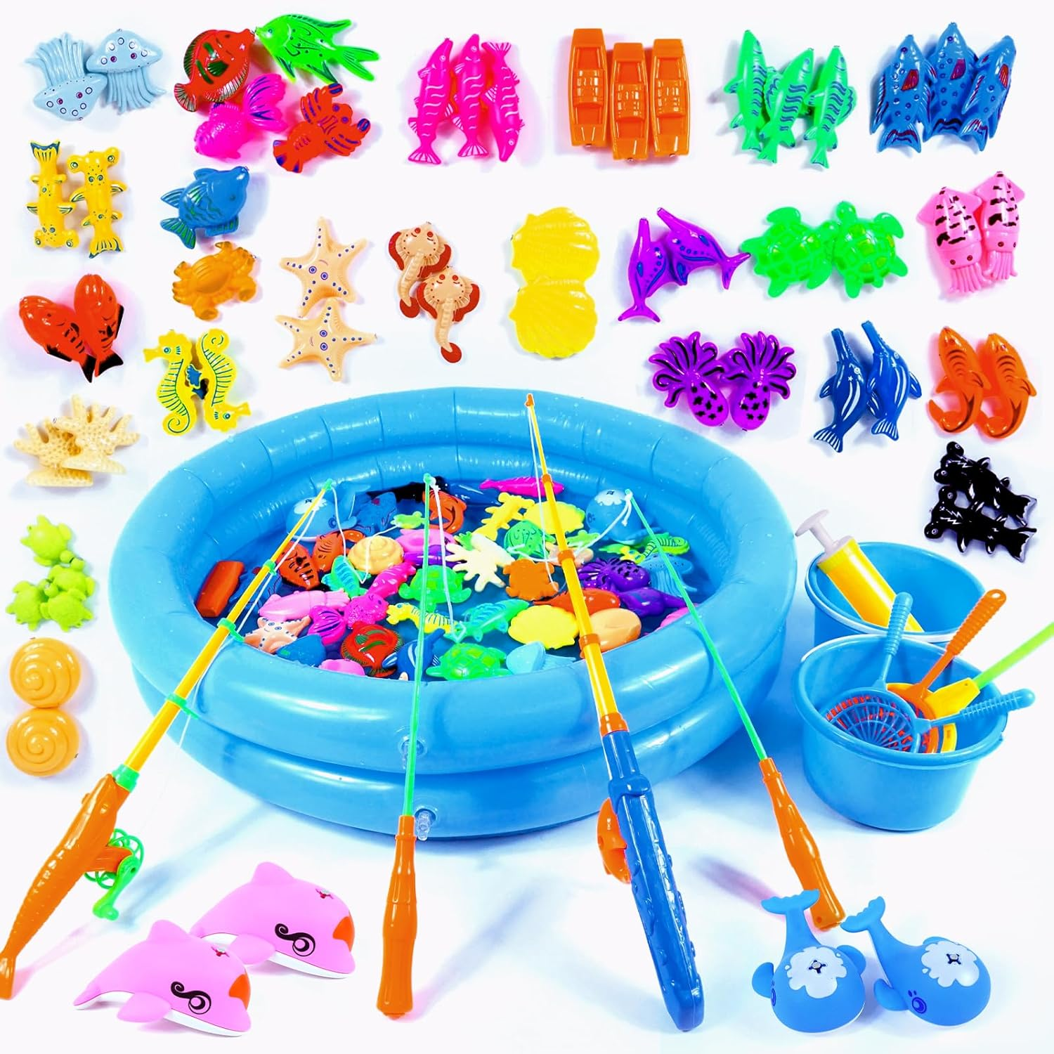 70PCS Magnetic Fishing Bath Toys Game Set,Swimming Fish Toys for Bathtub,Water Table Bathtub Toys for Toddlers Kids Age 3-6, Pool Toys for Pretend Play&Education Teaching&Learning Colors image number 4