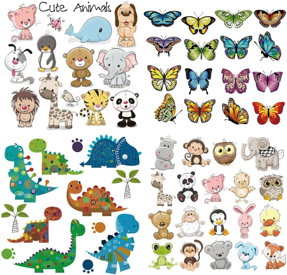 Kids Iron on Patches Heat Transfer Decals Dinosaur Stickers Cute Animal Appliques for Jackets Jeans T-Shirts Backpacks