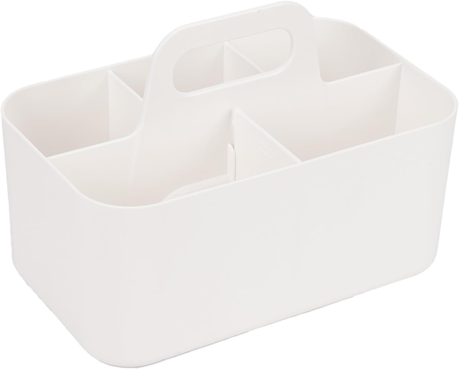 Multipurpose Plastic Portable Storage Organizer Caddy Tote, Stackable 5 Slots Divided Basket Bin for Cleaning Supplies, Makeup, Crafts, Storage of Parts (White, 9.75 X 6 X 4.25 Inch) image number 3