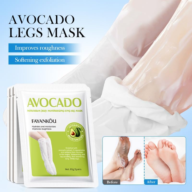 Avocado Moisturising Leg Mask, Exfoliating Foot Treatment, 5 Pairs image number 5