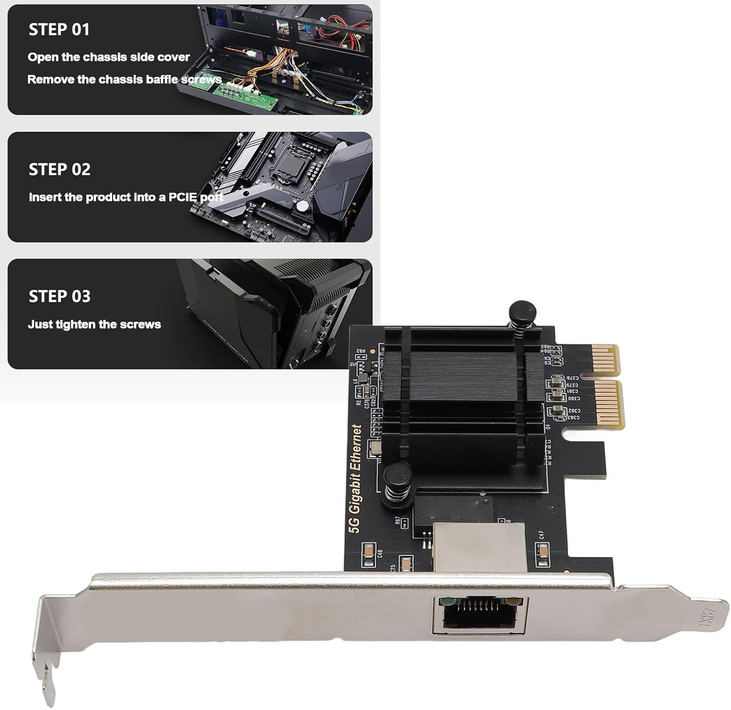 5Gbps Pcie Network Card, Pcie to RJ45 Ethernet Network Adapter, RJ45 LAN Adapter for Windows10/11 Linux Desktop PC