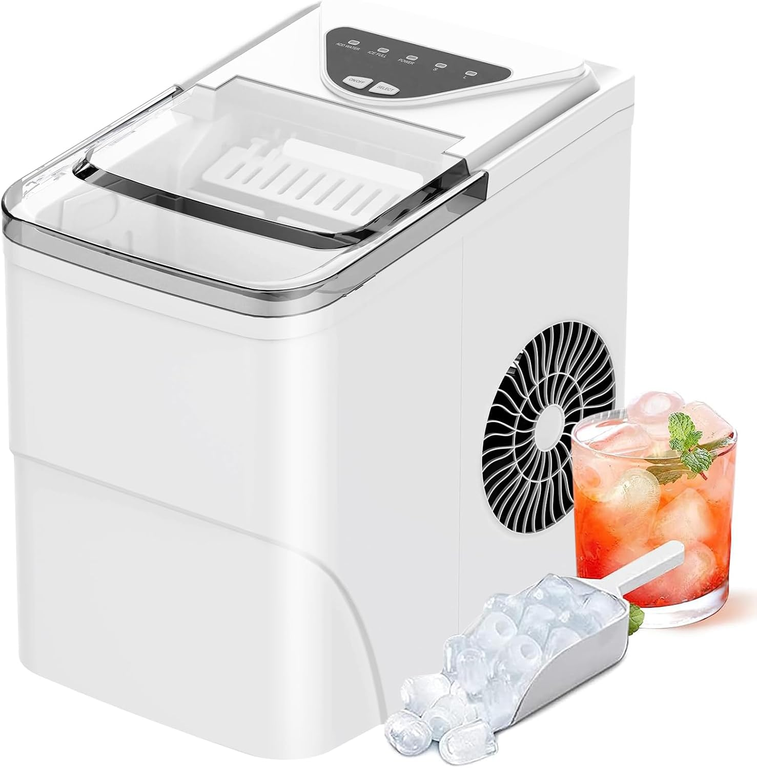 Advwin Ice Maker, 12KG Countertop Electric Self-Cleaning Icemaker, 2 Sizes of Bullet Ice, 26Lbs/24H, Fast Freeze, Scoop & Removable Basket, for Home Party Office, White Portable Icemachine, White image number 1