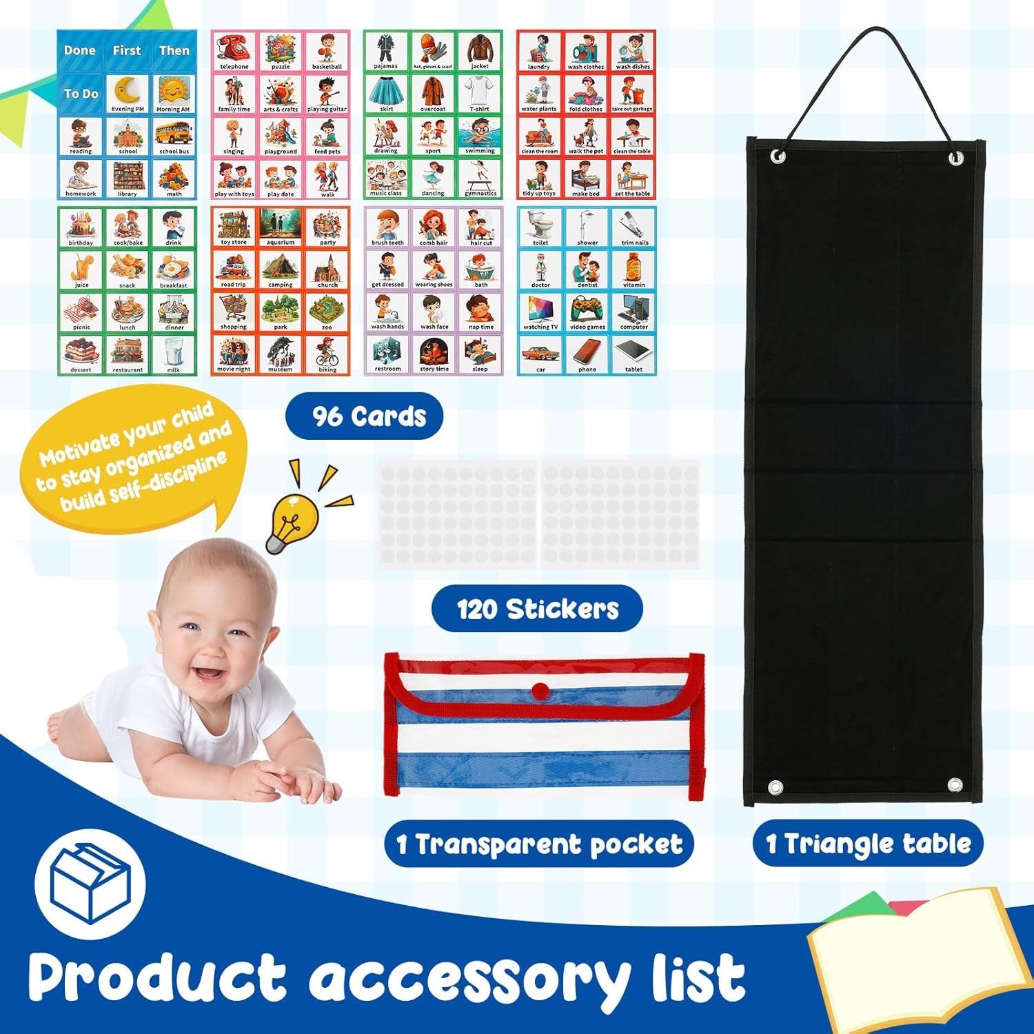 Visual Planner Chore Chart, Autism Daily Chore Routine Chart with 70 Cards Autism Learning Materials Kids Visual Behavioral Tool Wall Planner Visual Schedule Calendar Chart for Kids Boys Girls (Black) image number 3