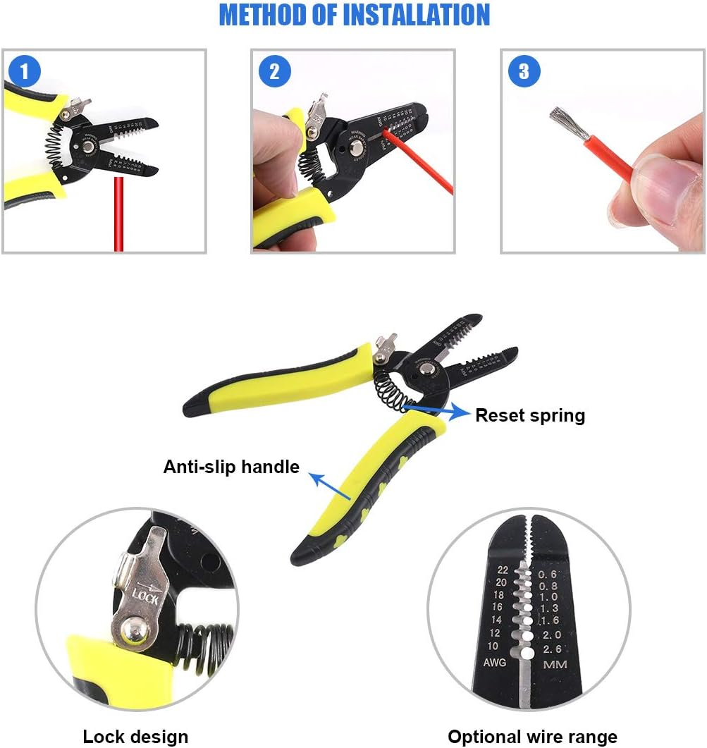 Glarks Ferrule Crimping Tool Kit, Ferrule Wire Terminal Block Crimper Plier with 800Pcs Wire Ferrule Terminals Kit Insulated 0.25-6.0Mm&sup2;, AWG 23-10 and a 10-22 AWG Wire Stripper for Wiring Projects image number 4