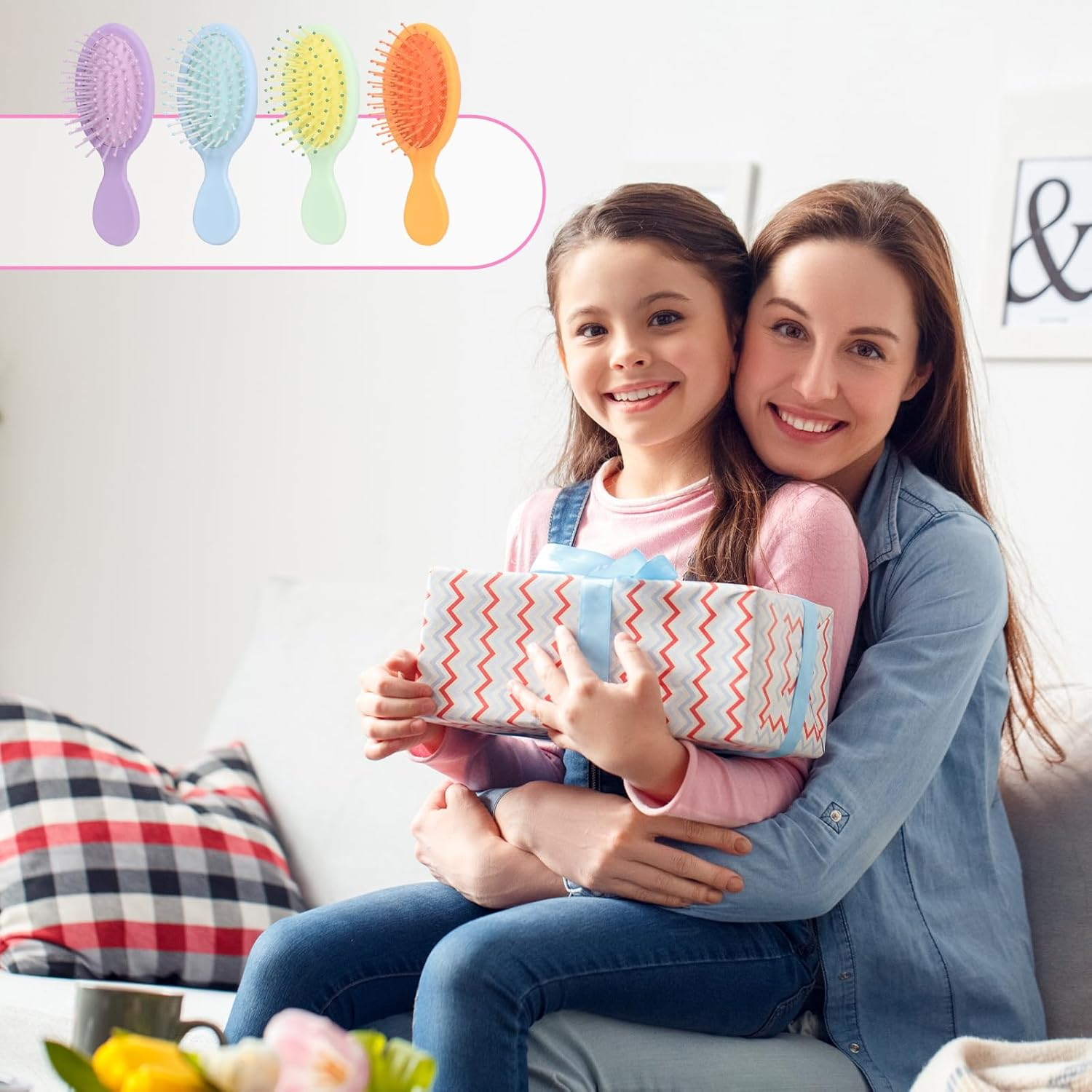 12 Pack Mini Wet Hair Brush Soft Bristle Detangler Pocket Paddle Hair Brushes Travel Detangling Brush, for Most Hair Types, with Ease Knots without Tears or Breakage, 12 Colors image number 1