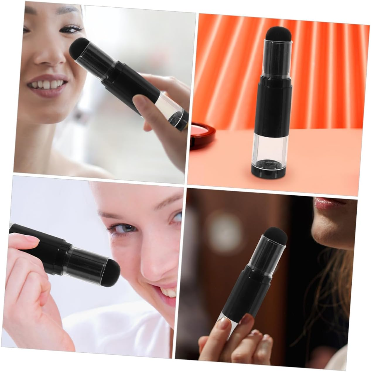 Gatuida 2Pcs Refillable Makeup Brushes Powder Foundation Cosmetic Applicator Brushes Black Fiber Hair Portable Travel image number 1