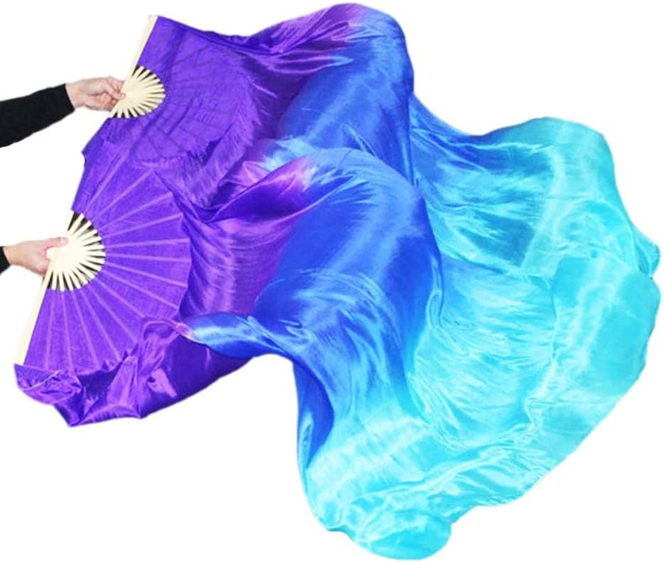 TMZAQH Women 1 Pair (Left+Right) Silk Belly Dance Fans Veil Belly Dancing Long Folding Fans Length 180 Cm * 90 Cm