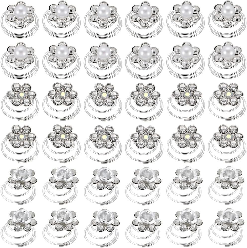 SOFPLATE Pack of 60 3 Styles Rhinestone Hair Pins Beads Twist Hair Pins Bulk Pack Smooth Imitation Pearl Flower Glitter Artificial Diamond Hair Pin for Wedding Bridal Prom Part image number 4