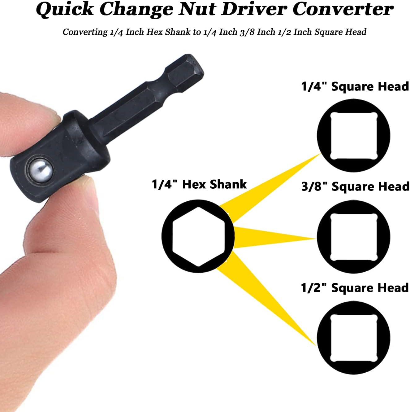 Bestgle 8 Pcs Impact Socket Adapter, 1/4 Inch Hex Shank Square Nut Driver Adaptor Power Drill Extension Bits Square Driver Drill Bit to Drive 1/4" 3/8" 1/2" Adapters Power Hand Tools Accessory image number 4