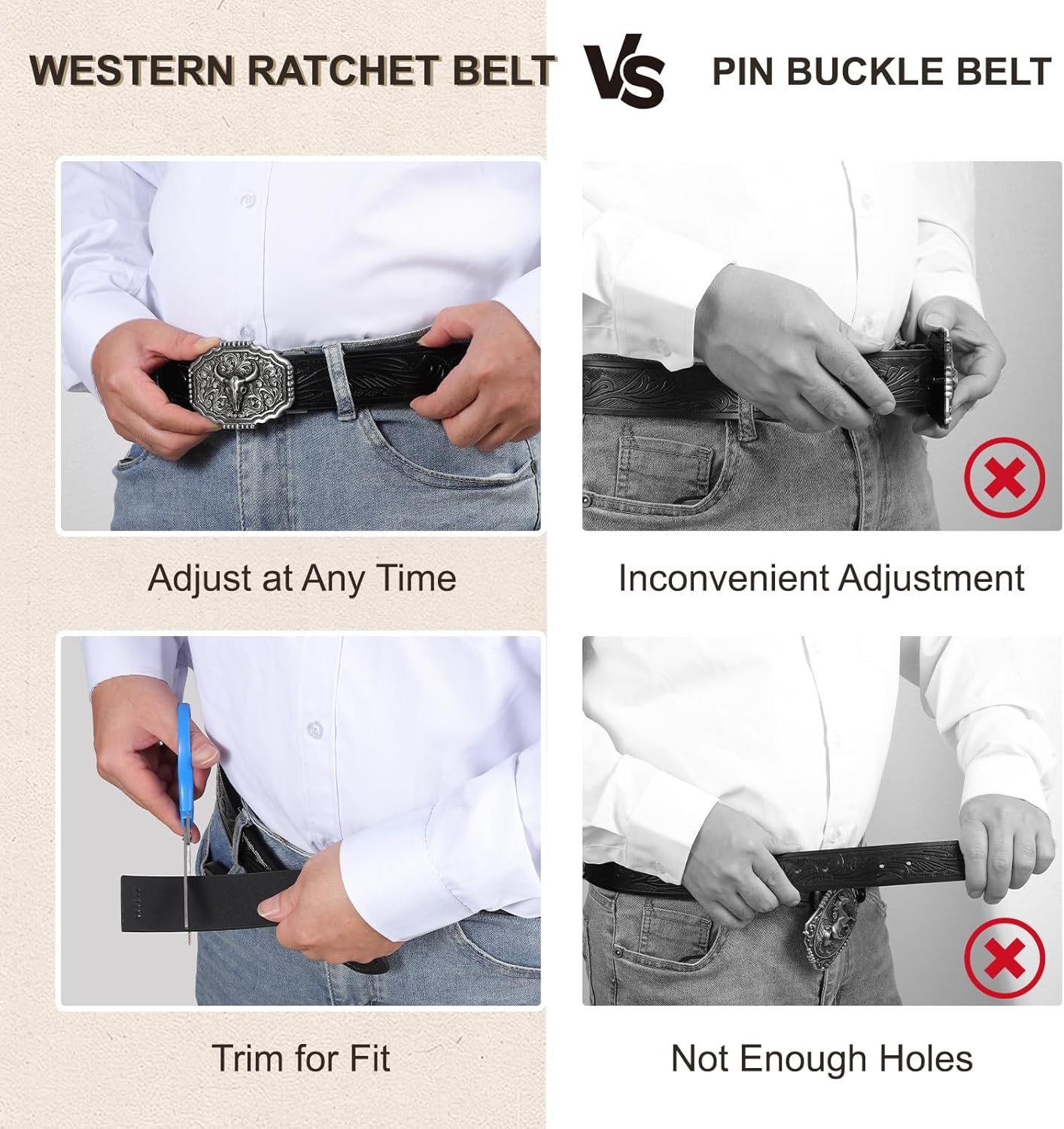 SANSTHS Ratchet Cowboy Belt, Western Ratchet Belts for Men Ratchet Western Belt with Automatic Cowboy Buckle image number 2