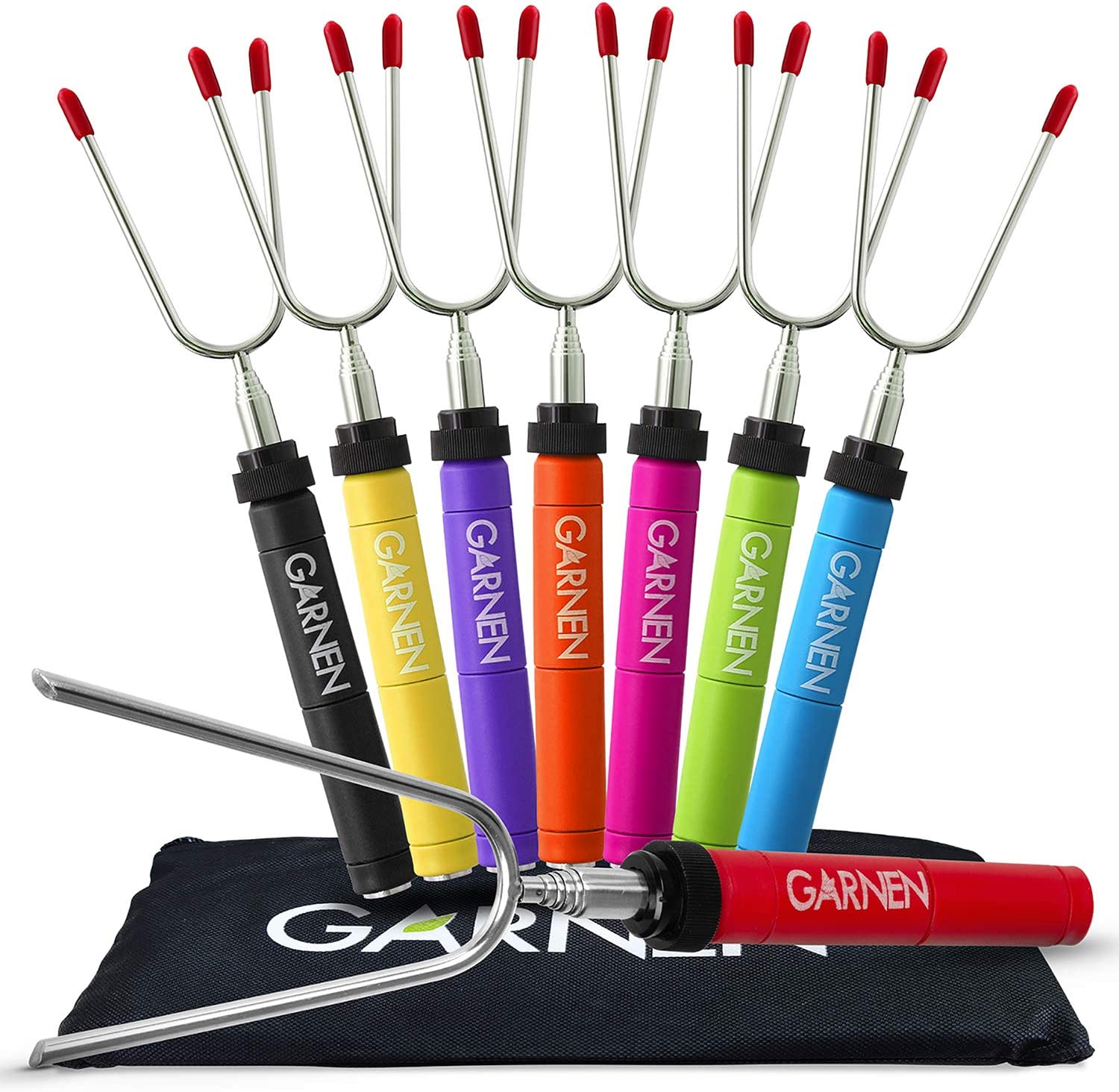 Garnen BBQ Marshmallow Roasting Smores Sticks with Pouch (8 Packs), 34 Inch Extendable Rotating Stainless Steel Skewer Fork with Plastic Handle for Kids Camping Grill Campfire Firepit image number 6