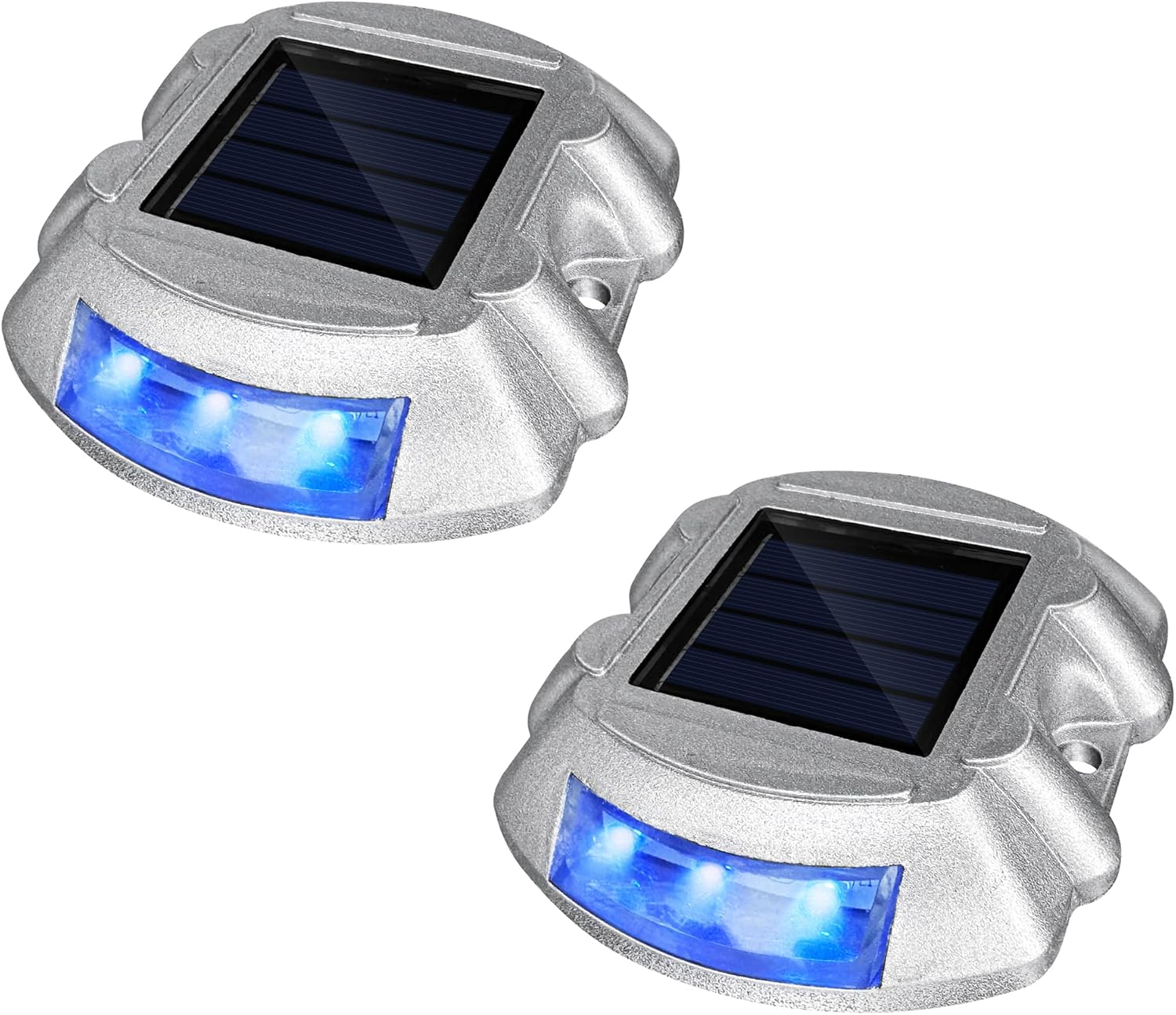 2 Pack Solar Deck Lights,Ground Marker Lights,Wireless Driveway Safety Light,Cast Aluminium Road Highway Spike Lamp,Waterproof Wireless Dock Light,Waterproof with 6 LED for Pathway Garden Walkway image number 2