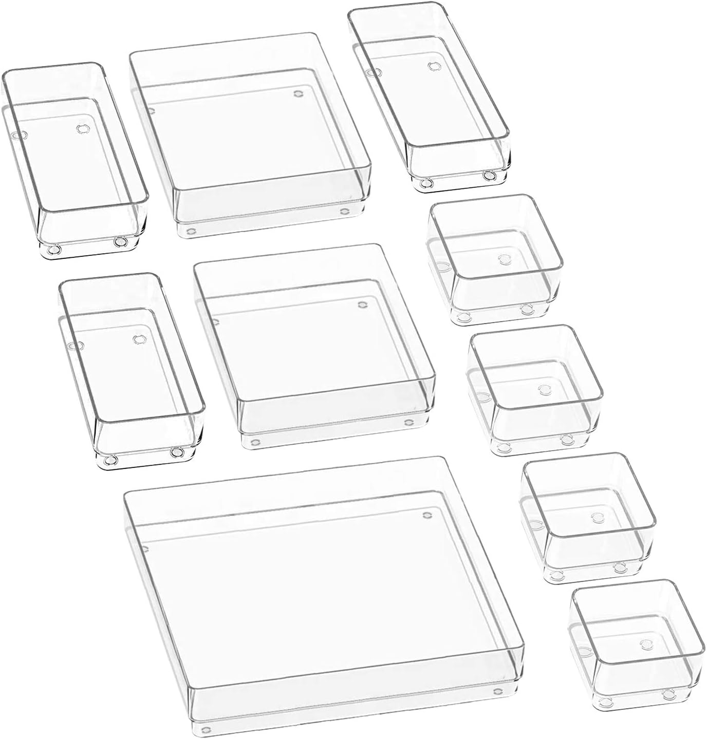 Puricon Desk Drawer Organizers (10 Pcs), Clear Versatile Plastic Storage Bins Makeup Organizer Dividers Vanity Trays for Bedroom Dresser Bathroom Kitchen Office -Clear image number 3