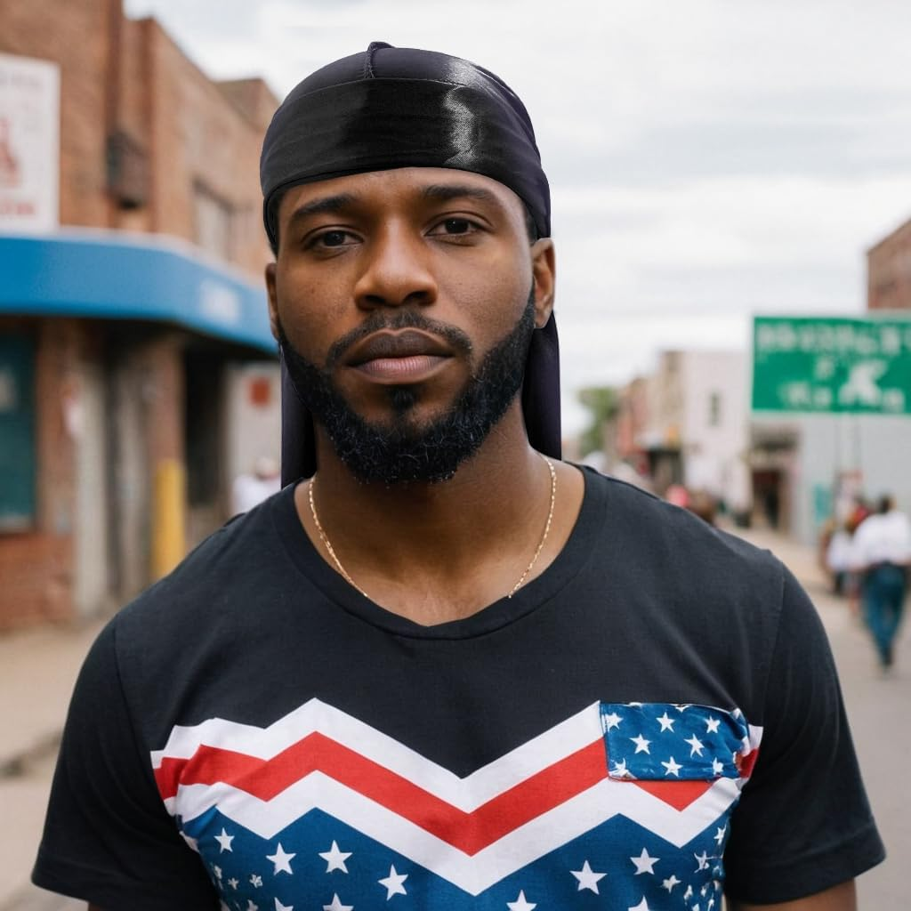 3PCS Silky Durags for Men Wave, Satin Doo Rags for 360, 540, 720 Waves (Black) - (2 Packs)-Gold, Gray image number 4