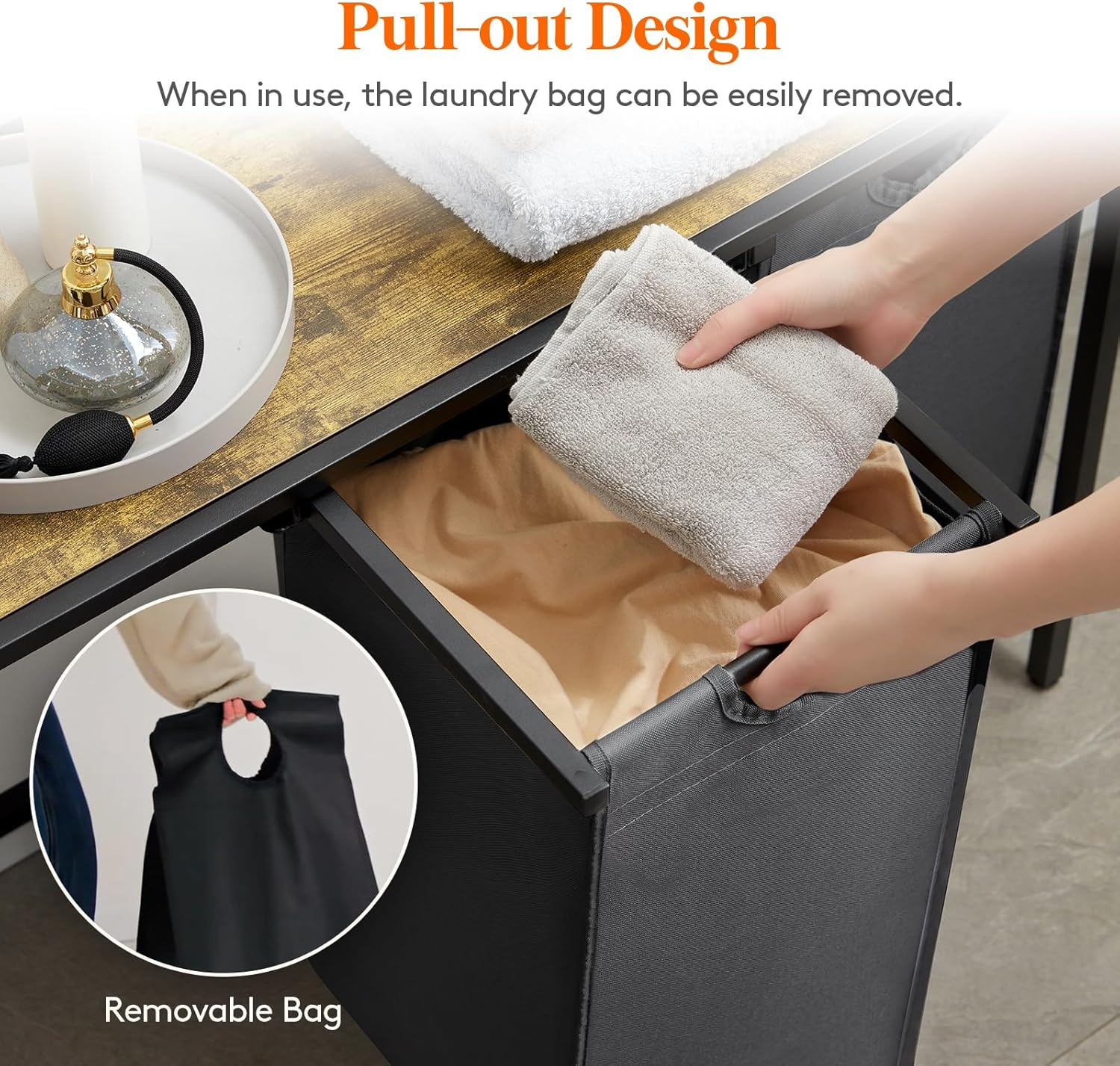 Lifewit Laundry Basket, 120L 3 Section Pull Out Laundry Clothes Hamper with Large Top Shelf and 3 Removable Bags and Handles, Laundry Sorter for Laundry Room Bedroom Bathroom and Dorm, Black image number 3