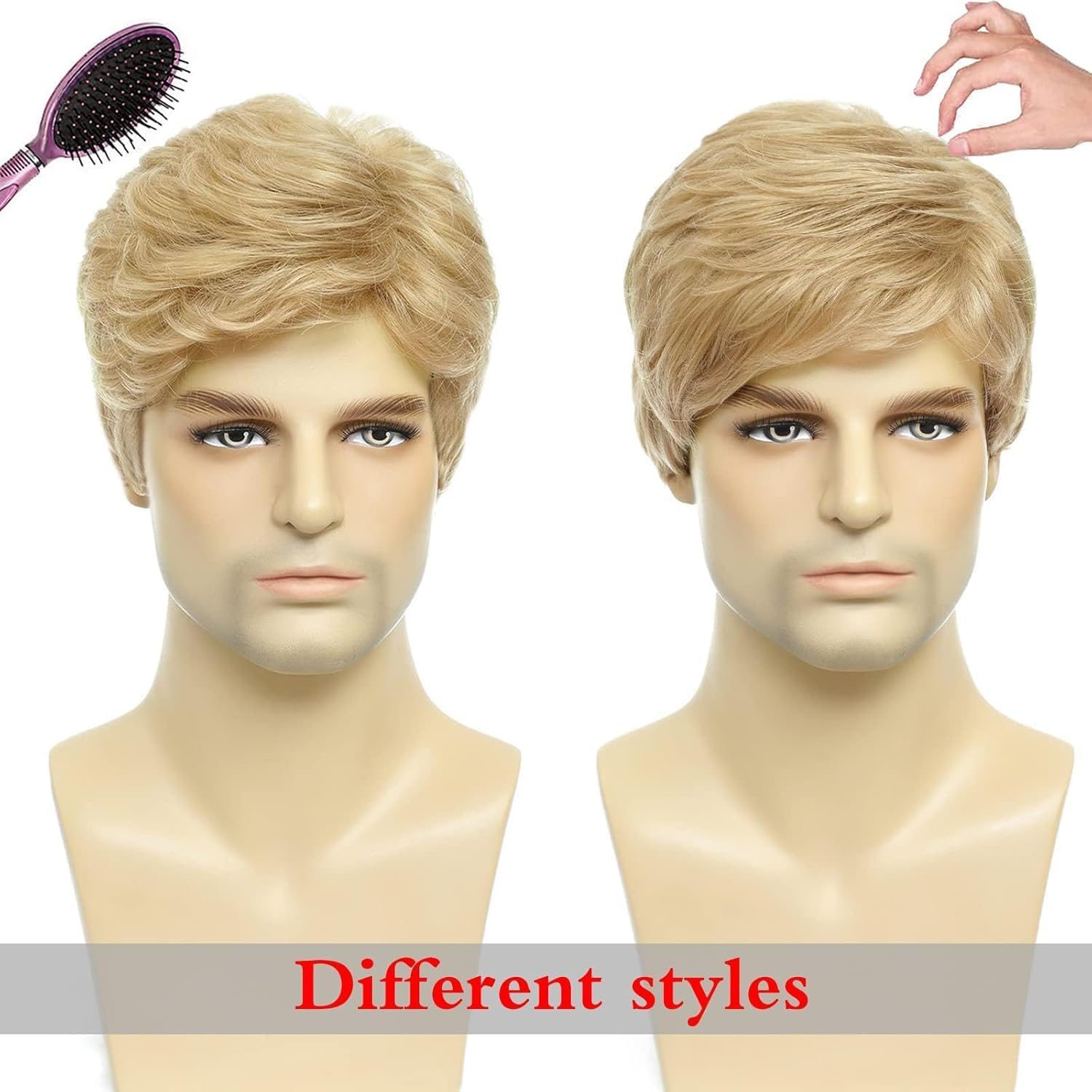 XILIYAI Mens Blonde Wig Short Straight Synthetic Blonde Hair Wigs for Male Guy Daily Wear Anime Costume Halloween Cosplay Party(Blonde) - Brown image number 4