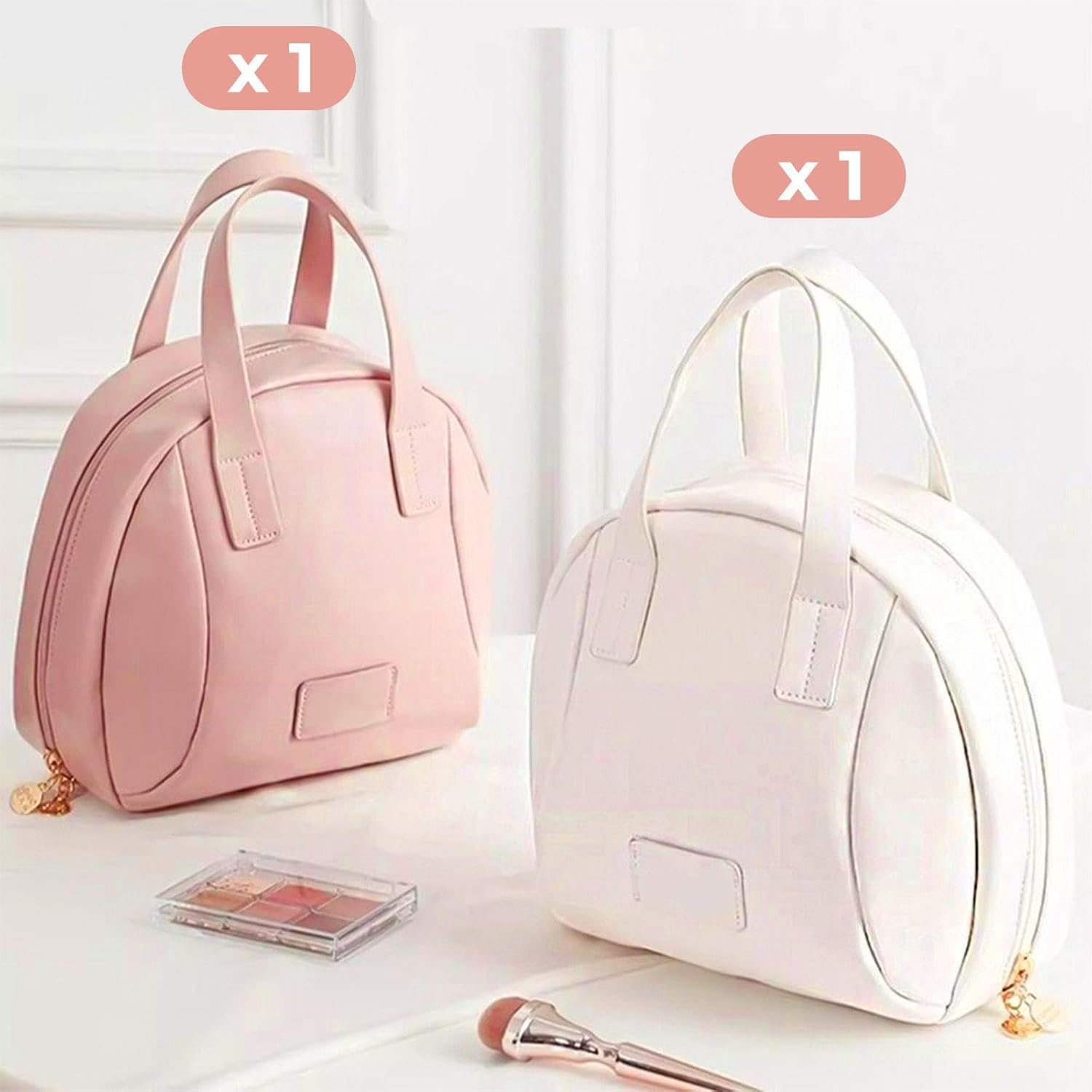 2-Piece Makeup Bag, Simple Coloured Hand Makeup Bag, Multifunctional Storage Bag with Large Capacity, Storage Bag for Women Organisation and Comfortable Travel Bags image number 4