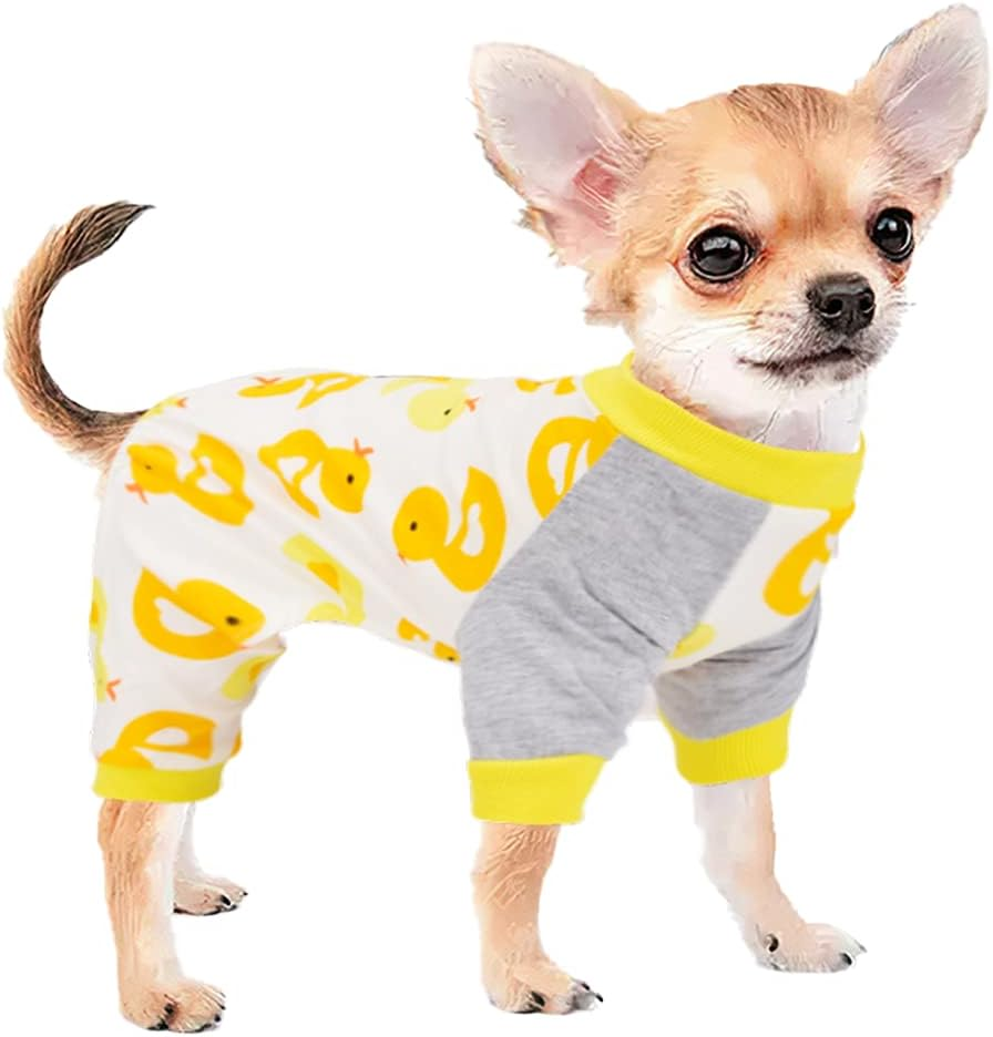 Sebaoyu Dog Onesie for Small Dogs, Chihuahua & Yorkie, Extra Small, Yellow, Duck Pattern