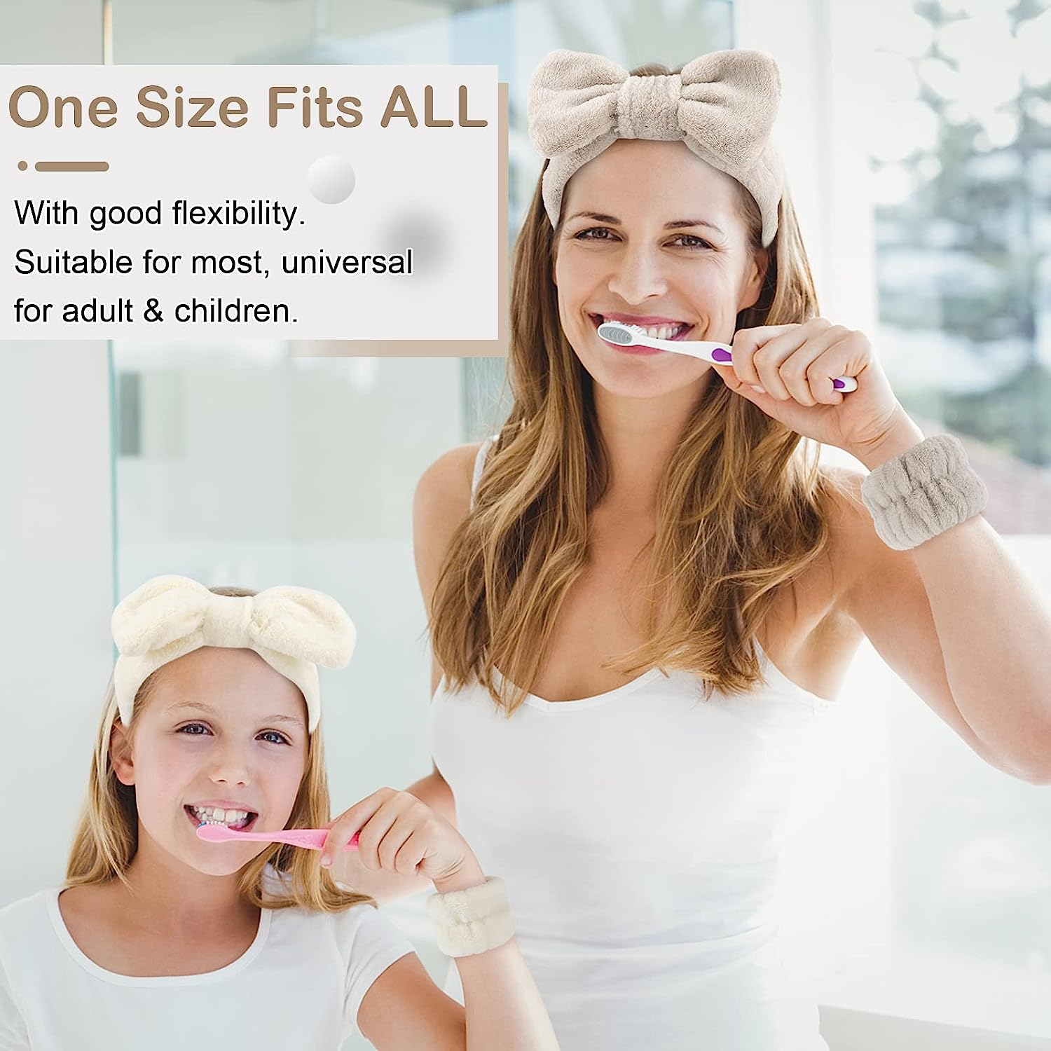 WHAVEL 6PCS Spa Headband and Wristband Set, Face Wash Headband Makeup Skincare Headband Wrist Bands for Washing Face - Cow, Leopard image number 2