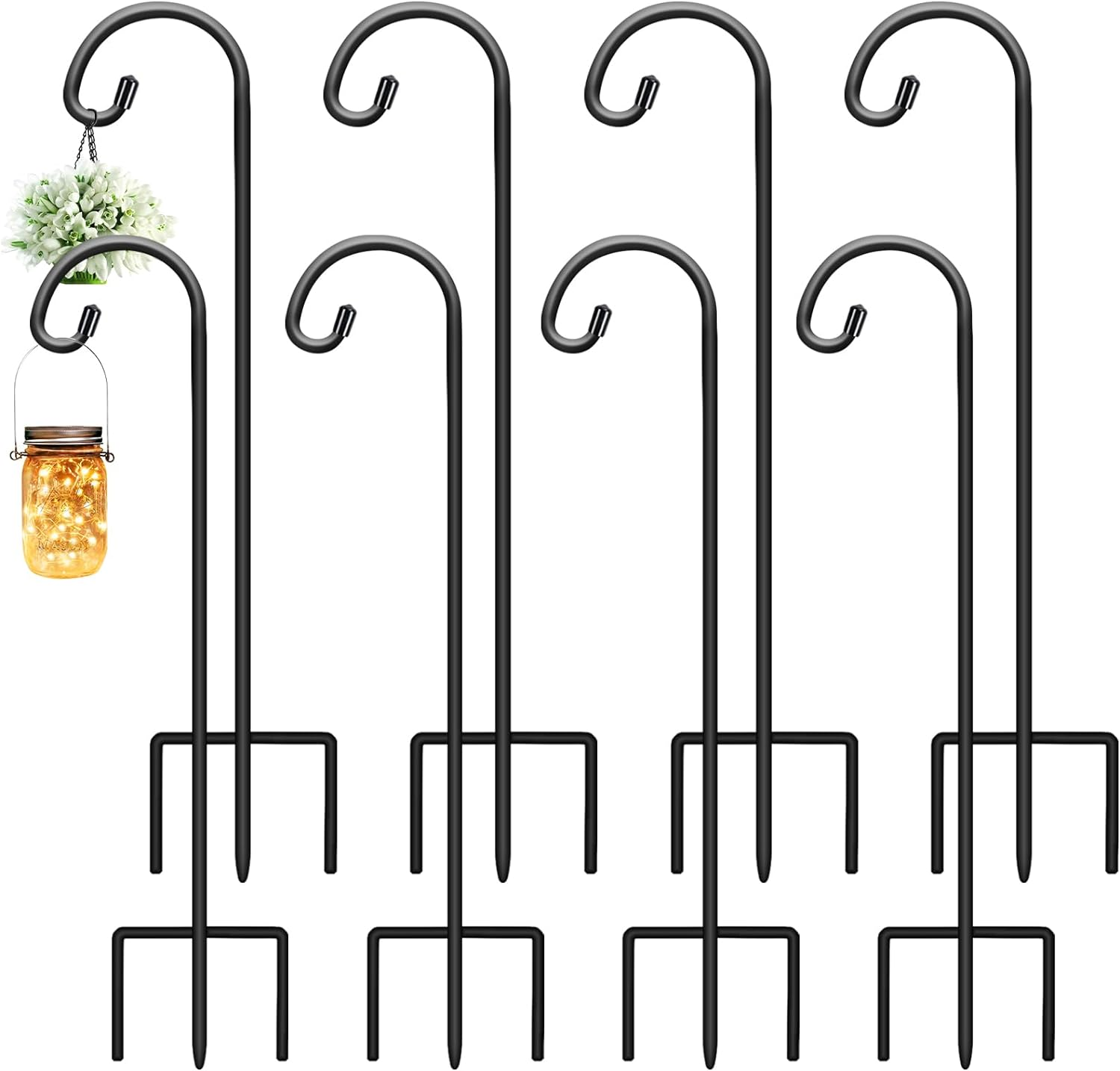 Gtongoko 8 Pack Shepherds Hooks for Outdoor 32 Inch Garden Hooks for Hanging Plants, Lanterns, Bird Feeders, Solar Lights, Mason Jars, Weddings Decor, Adjustable, Matte Black image number 3