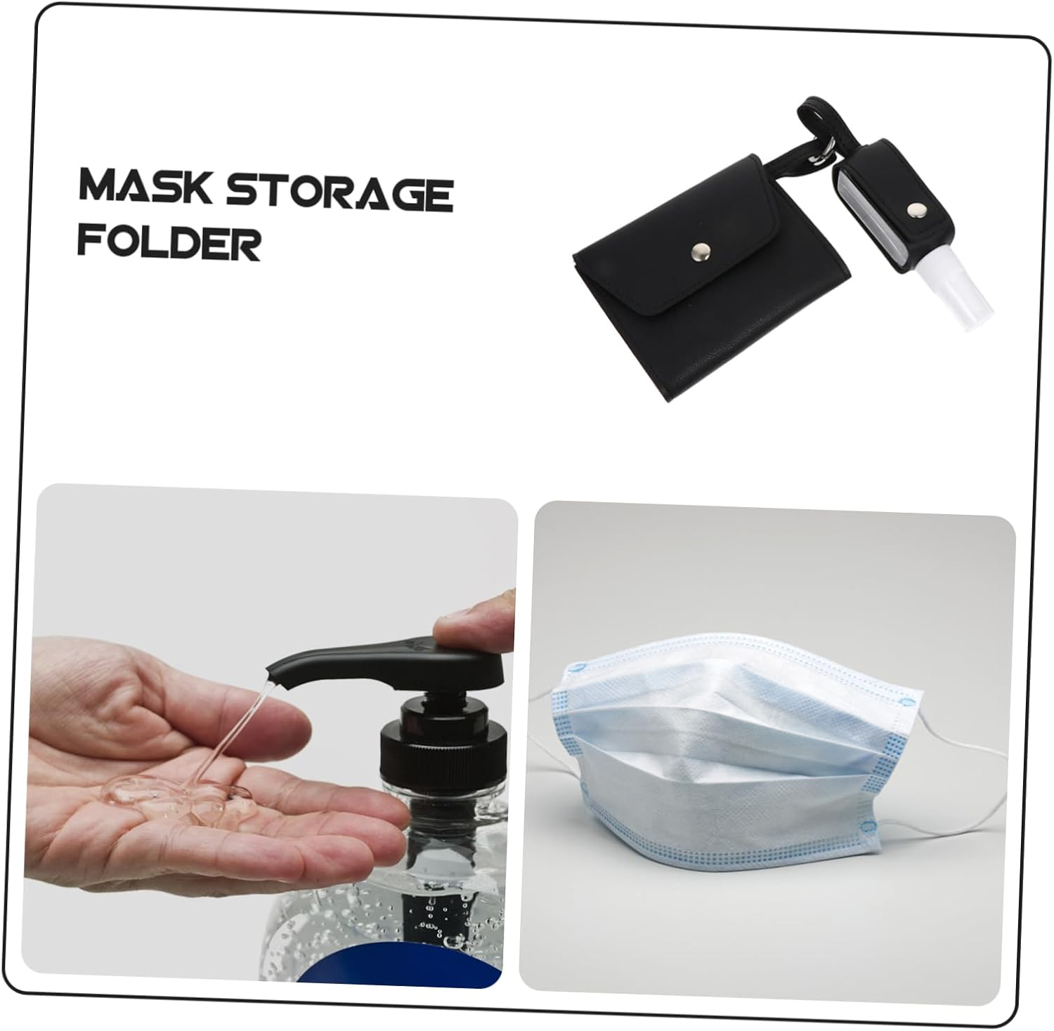 MERRYHAPY Mask Storage Clip Portable Bottle Cover Foldable Mask Holder Keychain Wallet for Travel Toiletries Made of Pu Leather image number 4