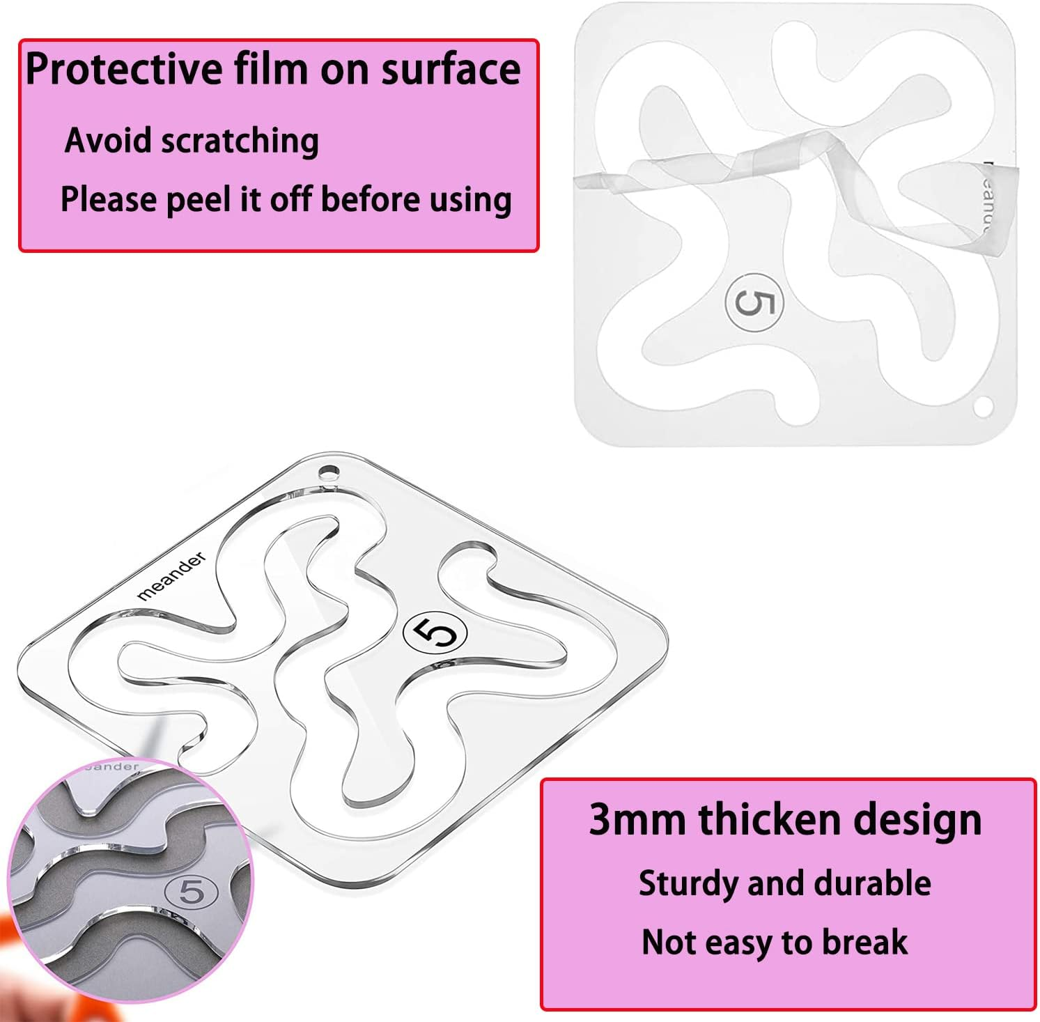 3Pcs Quilting Template Acrylic Quilting Ruler Template Free Motion Quilting Stencil Plastic Templates Transparent Sewing Ruler Set for DIY Patchwork Sewing Machines