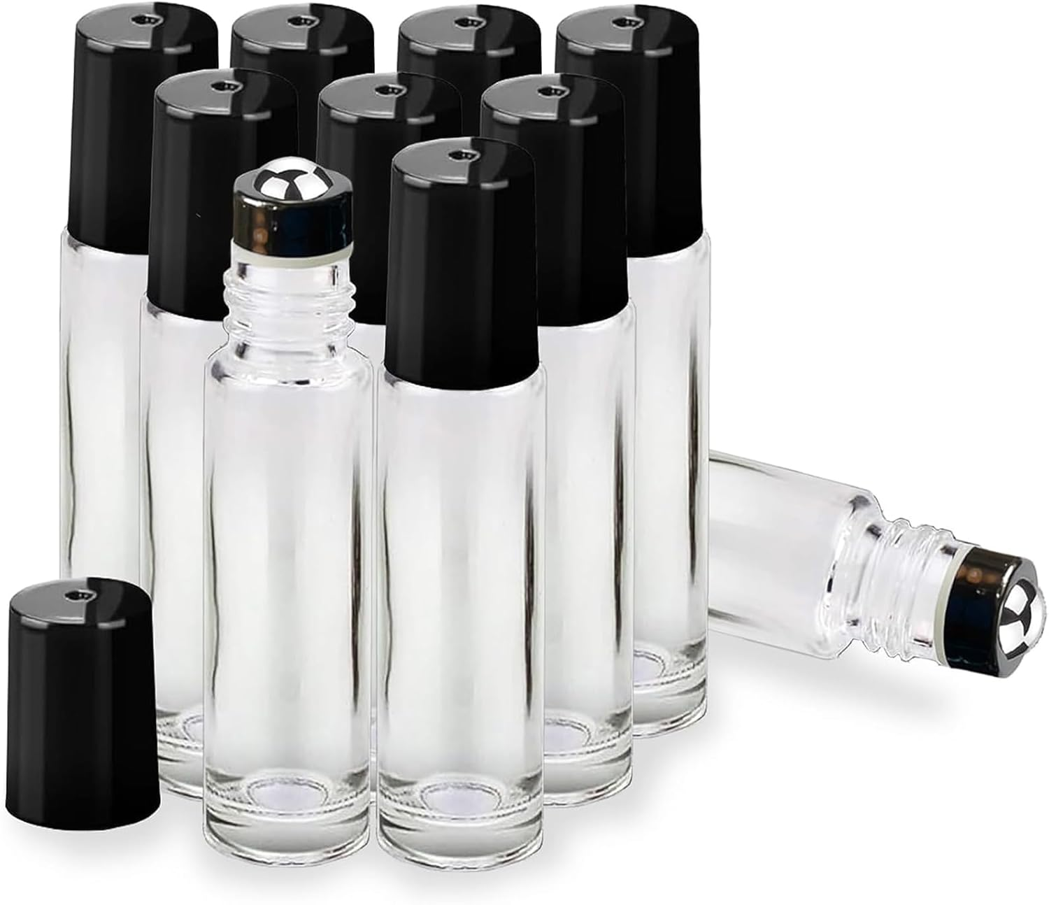 Essential Oil Roller Bottles,Leak Proof Empty Refillable Clear -On Perfume Bottles with Roller Balls and Lids (Black-10Ml, 10) image number 3