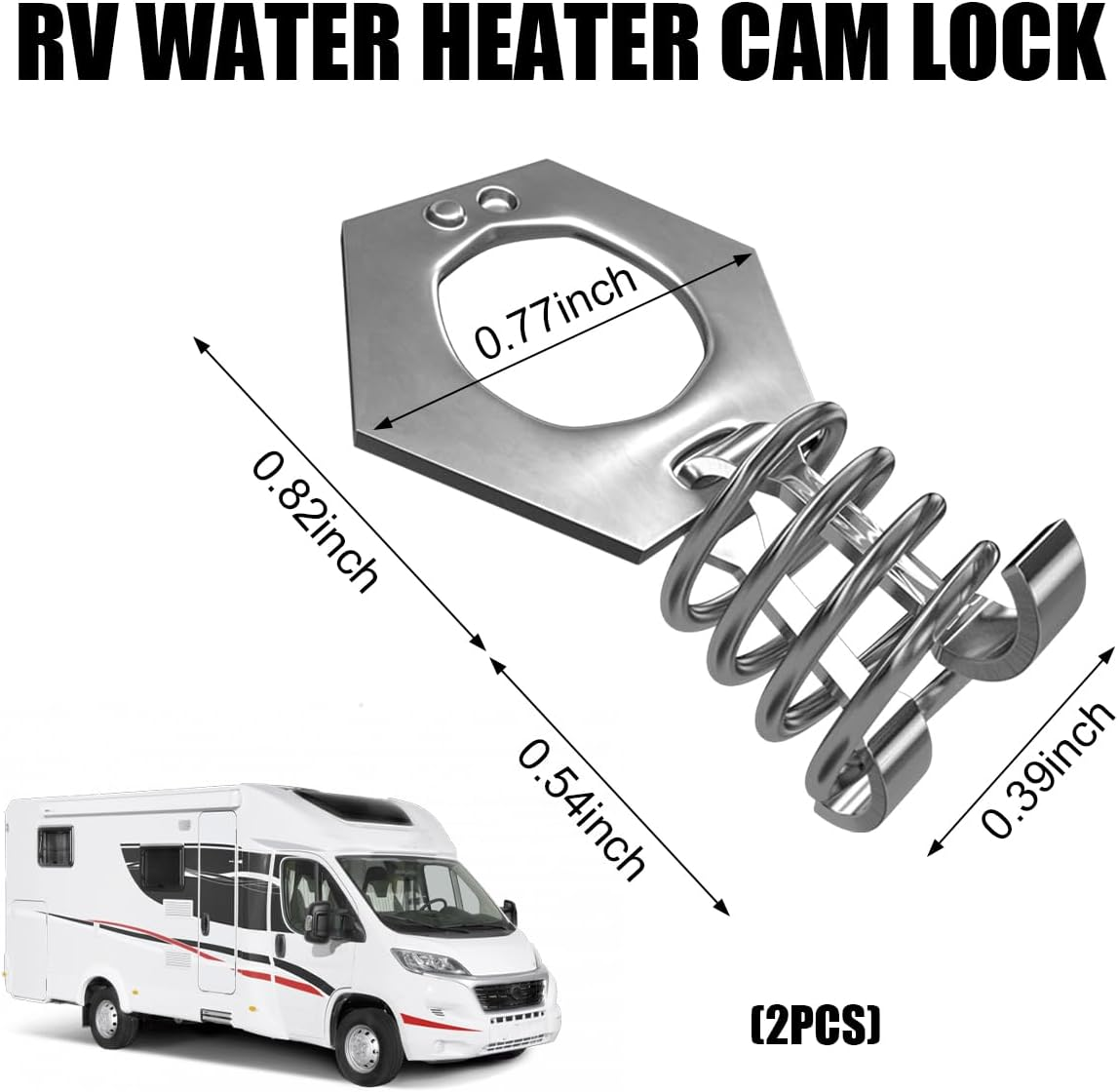 2 PCS RV Water Heater Cam Lock, Stainless Steel RV Water Heater Door Latch Fastener with Hook, Latch Twist Assembly Replacement for RV Hot Water Heater Door, Car Accessories (2 PCS)
