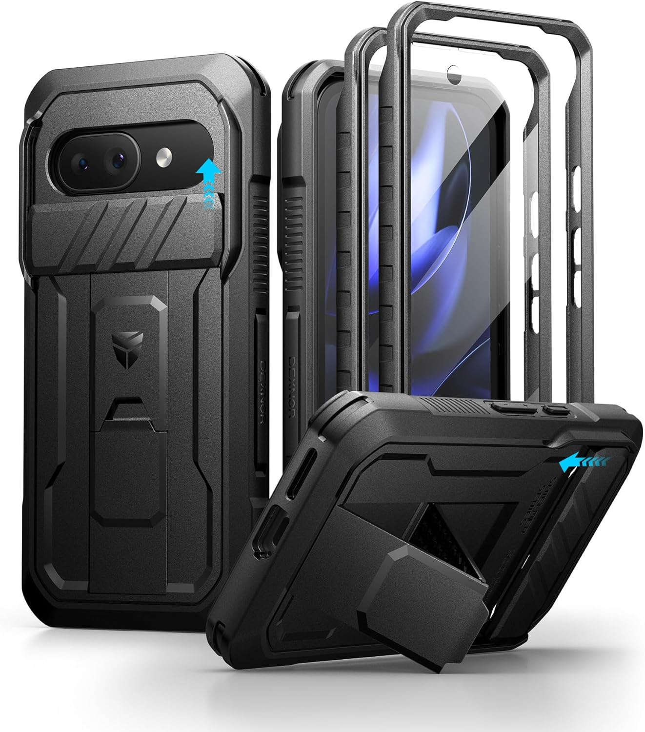 Dexnor for Google Pixel 9 Case with Built-In Slide Camera Cover & Screen Protector & Kickstand, Heavy-Duty Shockproof Rugged Case Full-Body Bumper Protective Cover - Black